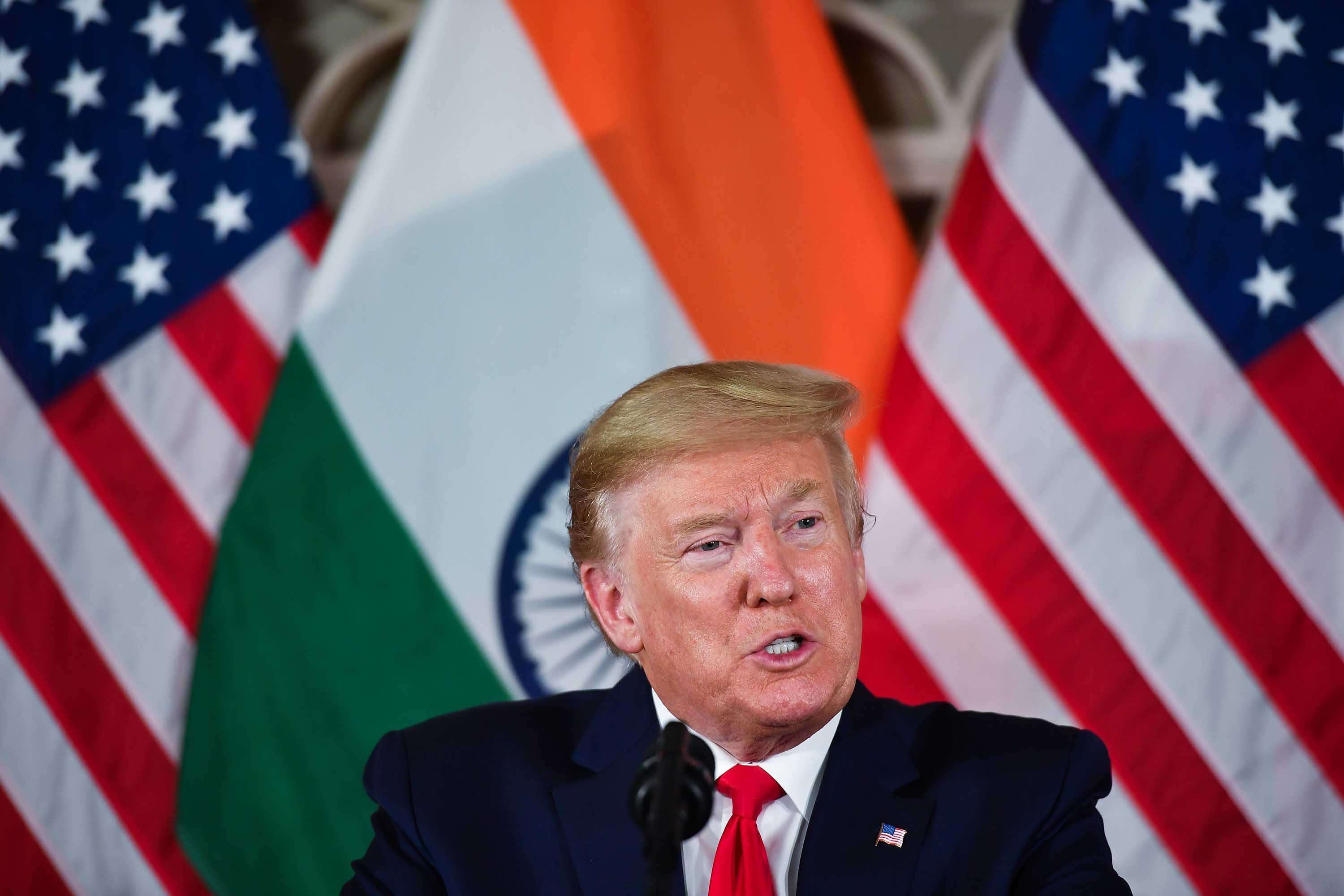 President Donald Trump speaks at a business roundtable in New Delhi, India, on Tuesday.