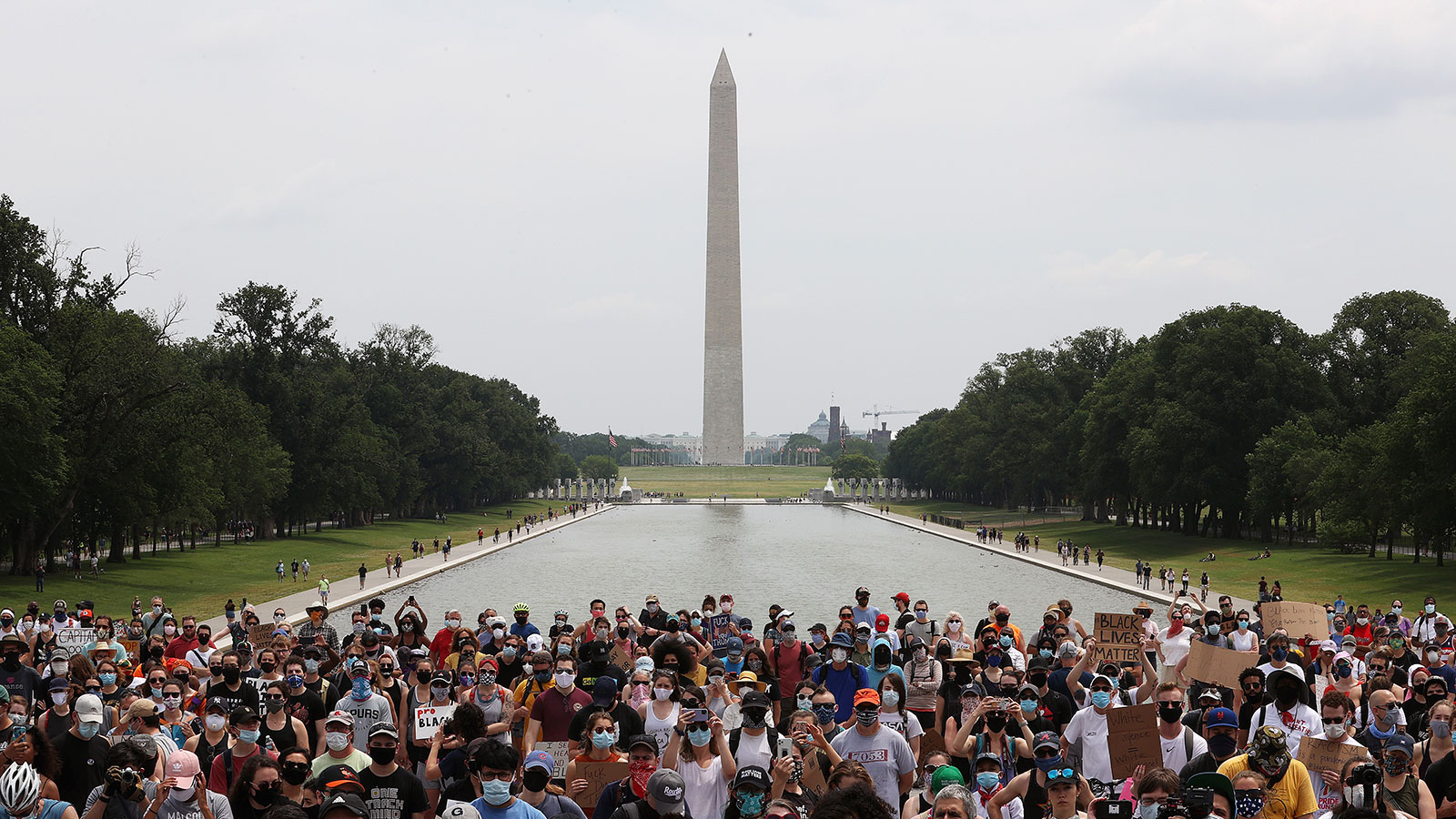 Demonstrators gather in front of the Lincoln Memorial during a protest against police brutality and racism on June 6 in Washington, DC.