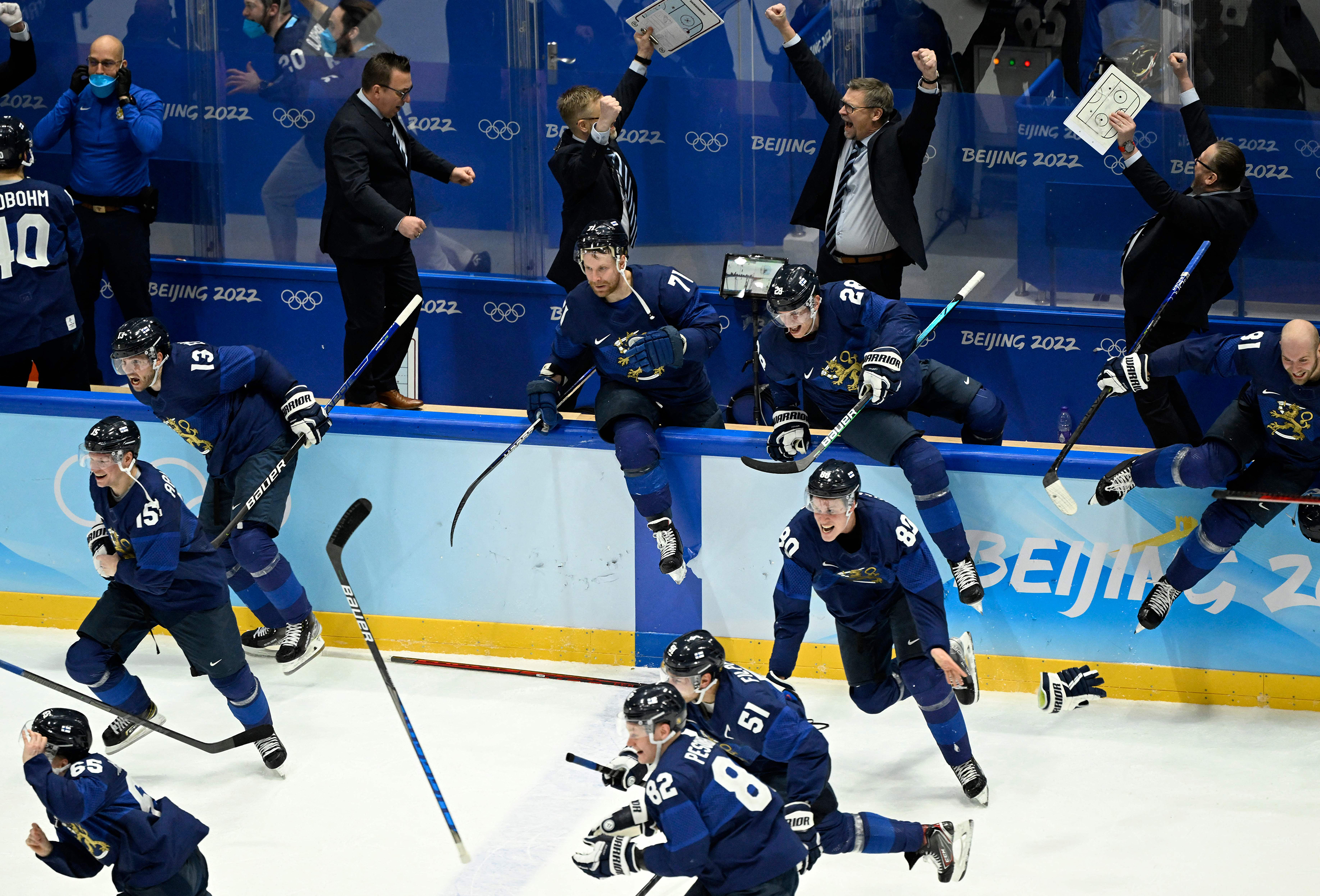Team Finland defeats Team ROC to win gold in men's ice hockey final on Sunday.