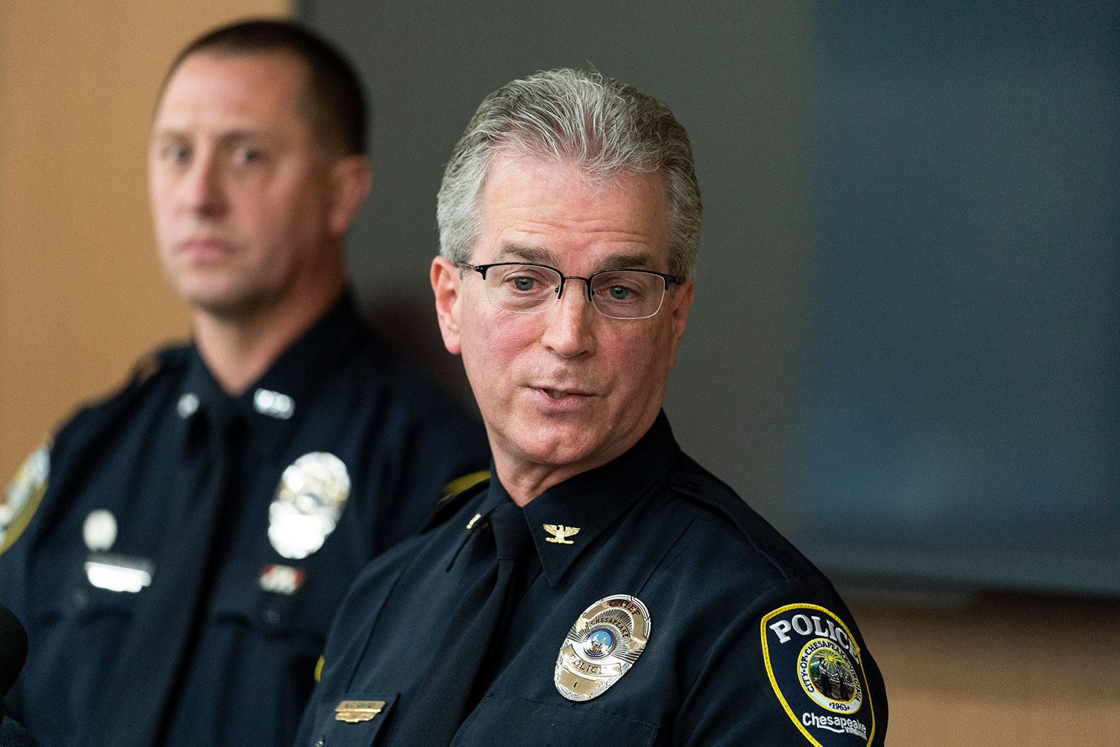 Chesapeake Police Chief Mark Solesky briefs reporters on the Virginia Walmart shooting on Wednesday, November 23.