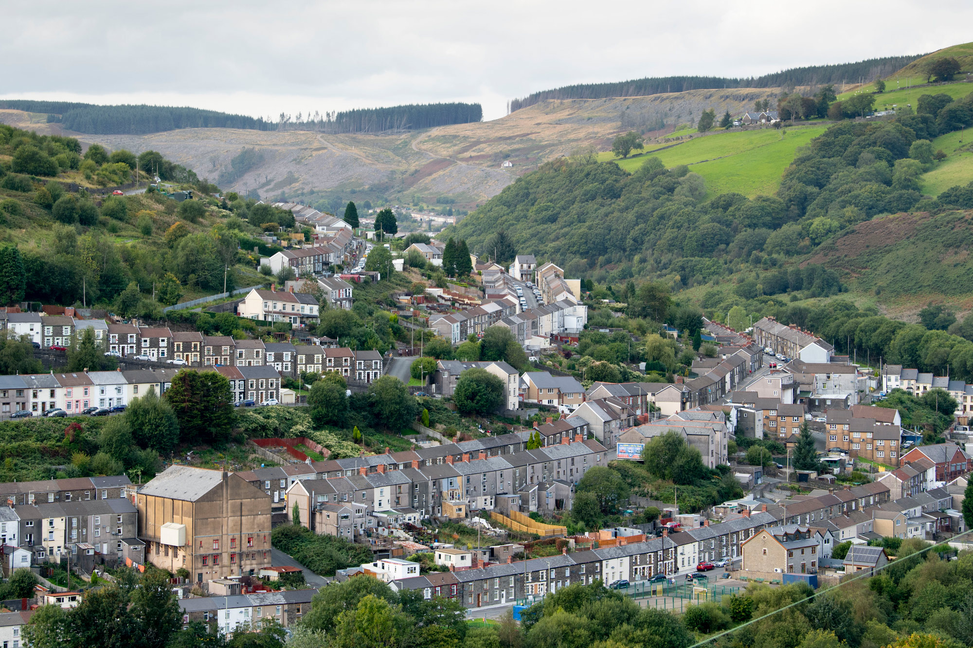 A general view of a residential area of the Rhondda Fach valley is seen on September 10 in Stanleytown, Wales. 