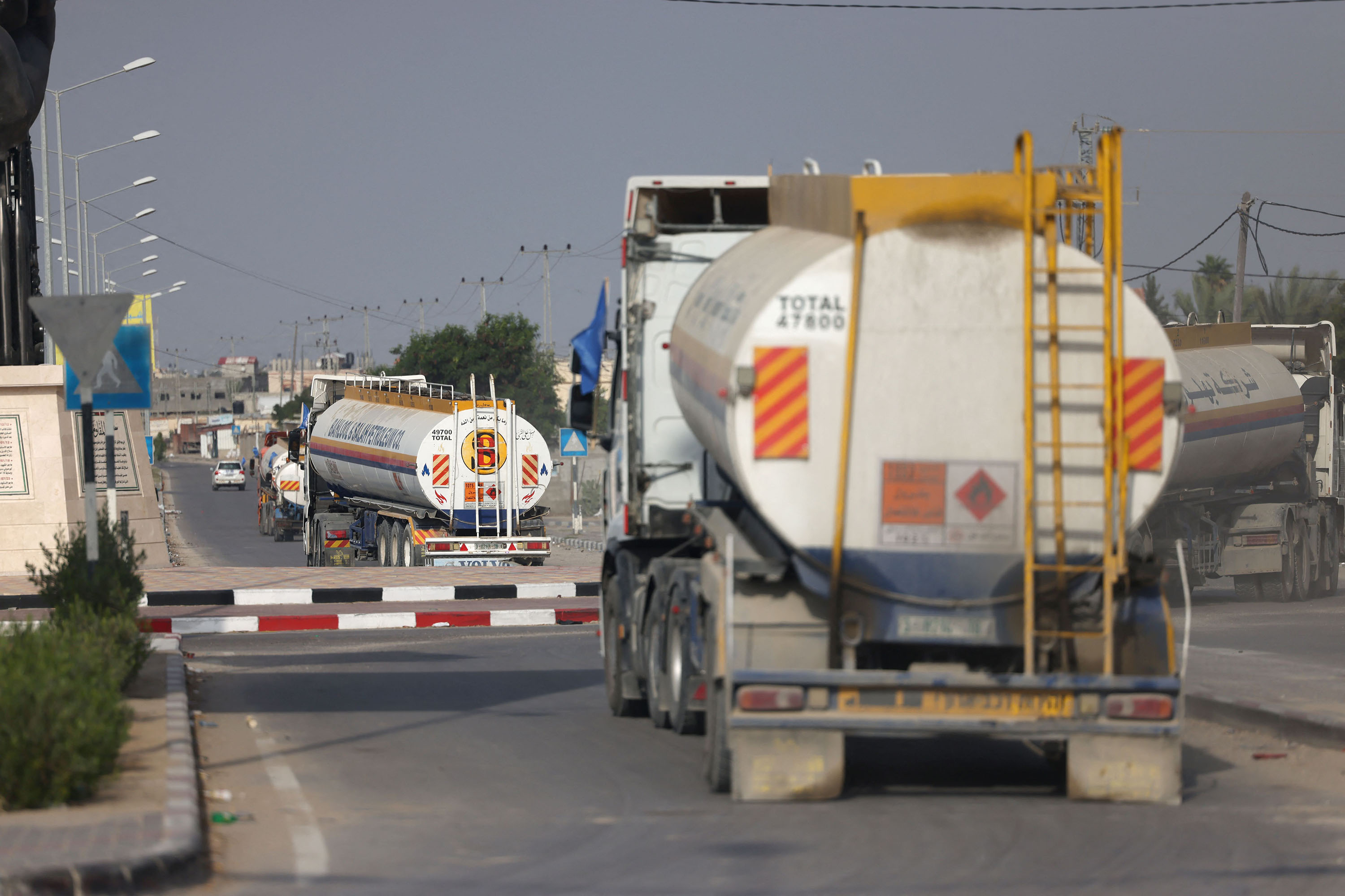 Trucks carrying fuel enter Gaza Strip through the Rafah border crossing with Egypt on October 22. 