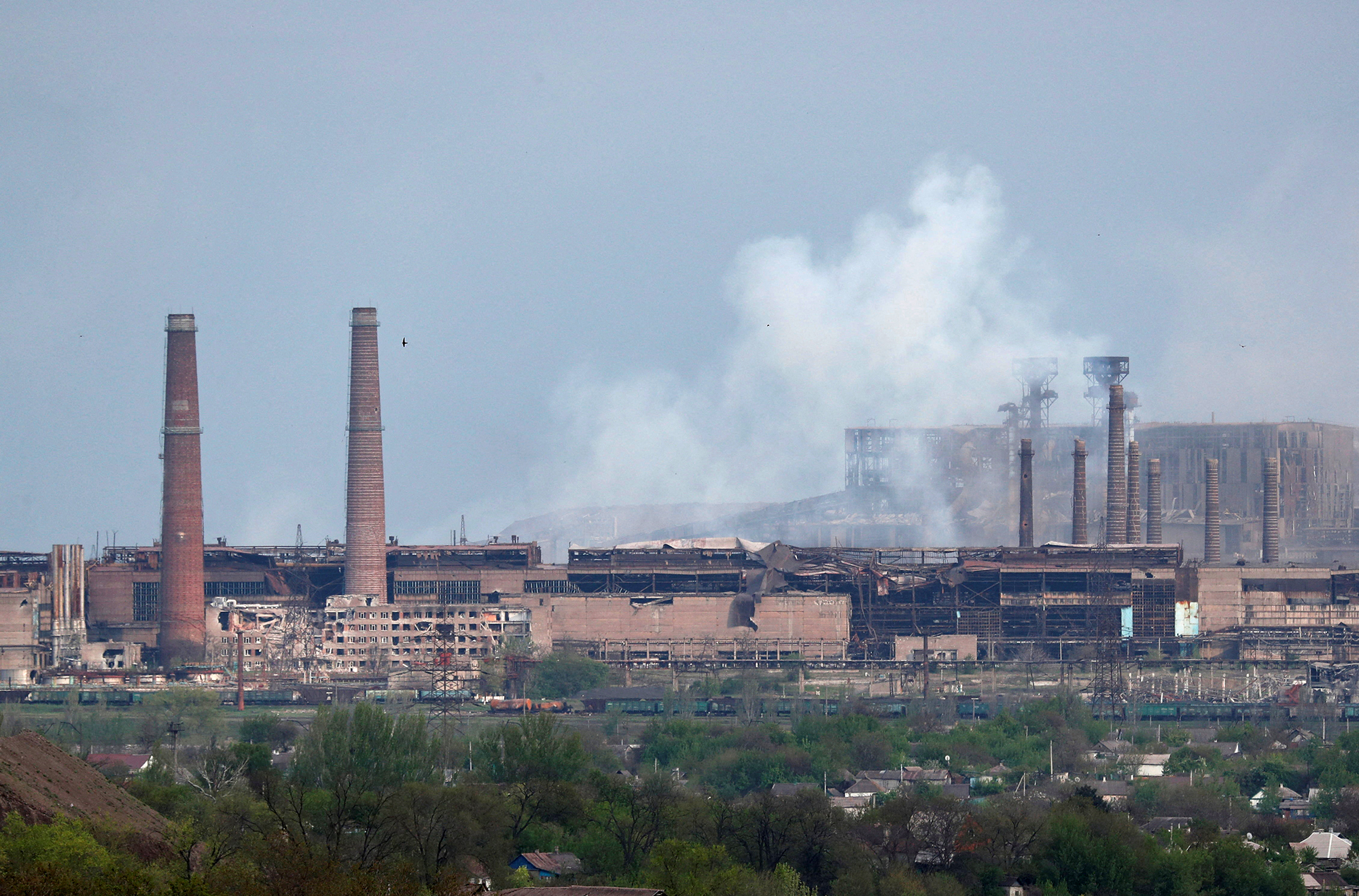 Smoke rises above the Azovstal steel plant in Mariupol, Ukraine, on May 5. 
