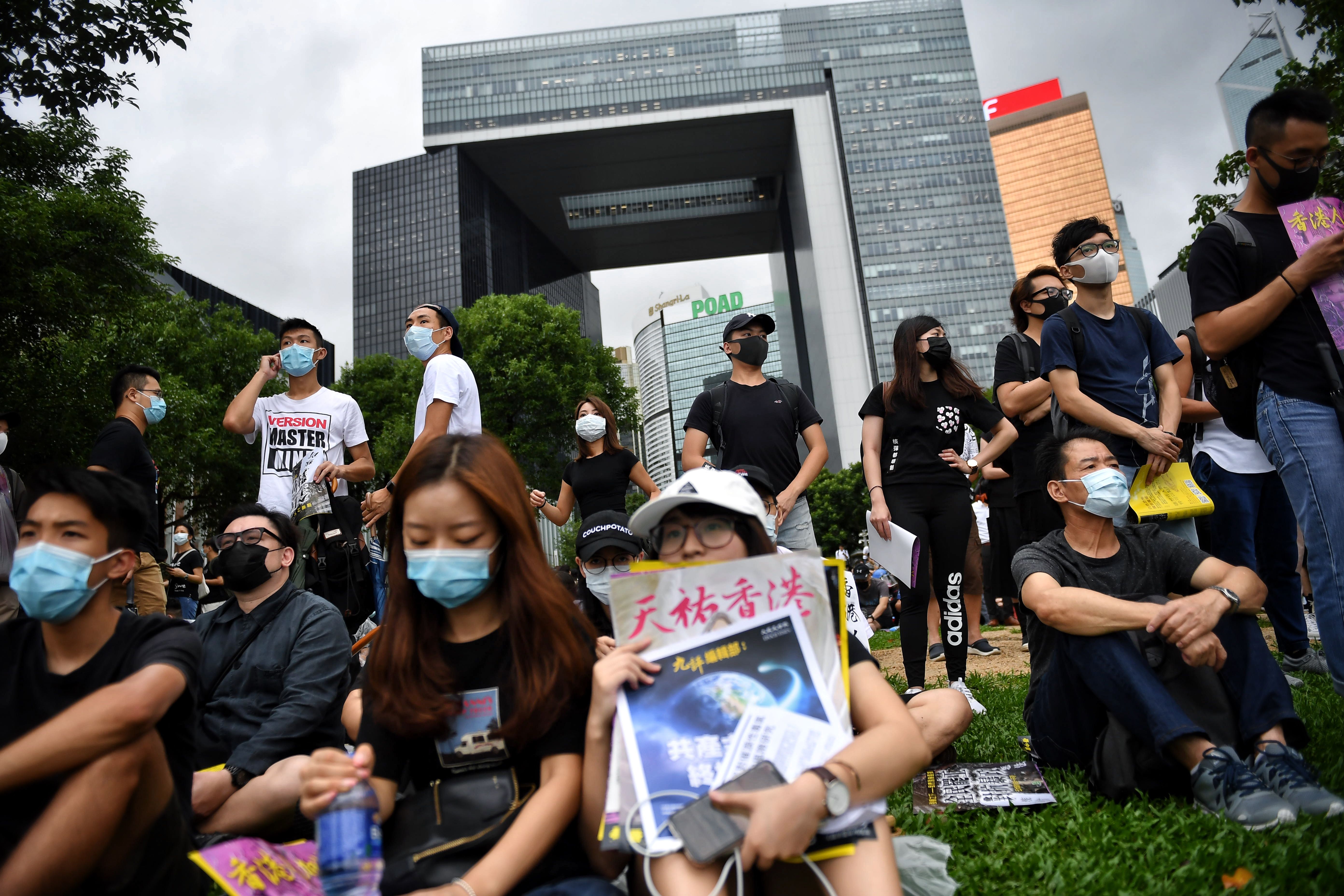 Protesters attend the latest rally against a controversial extradition bill at Tamar Park in the Admiralty district of Hong Kong on September 2, 2019. 