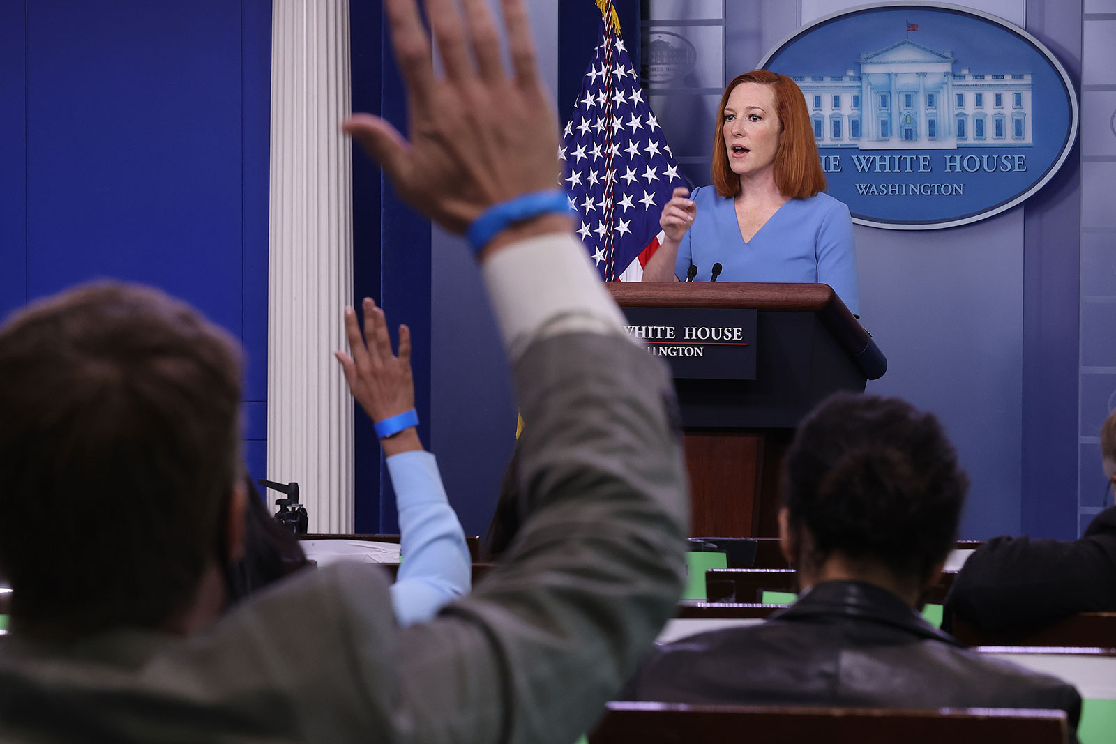 White House press secretary Jen Psaki takes questions during a press briefing on Wednesday.