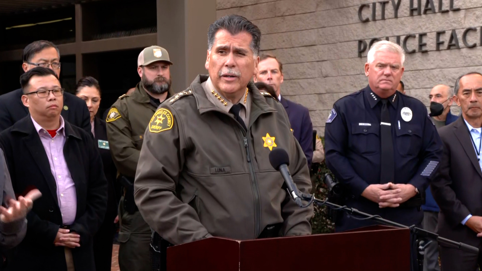 Los Angeles County Sheriff Robert G. Luna speaks during a press conference on January 22 in Monterey Park, California.