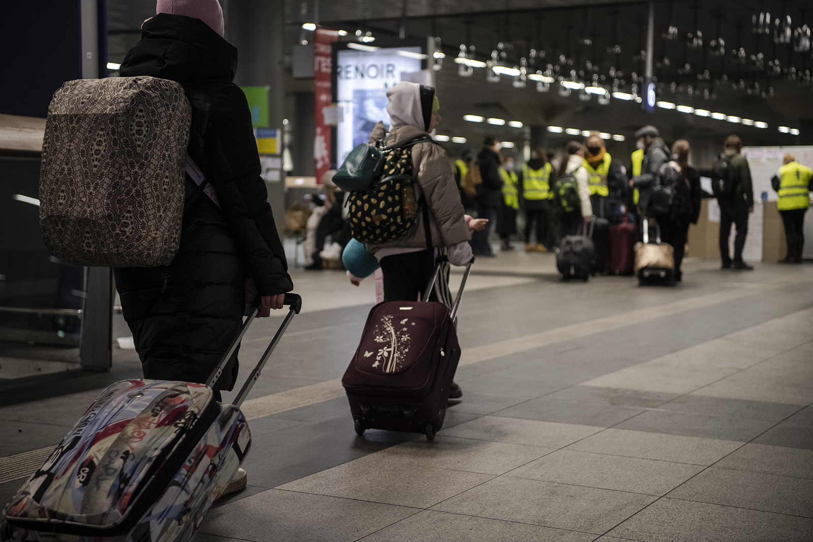 Refugees from Ukraine walk to a collection point at the main train station in Berlin, Germany, on March 8.