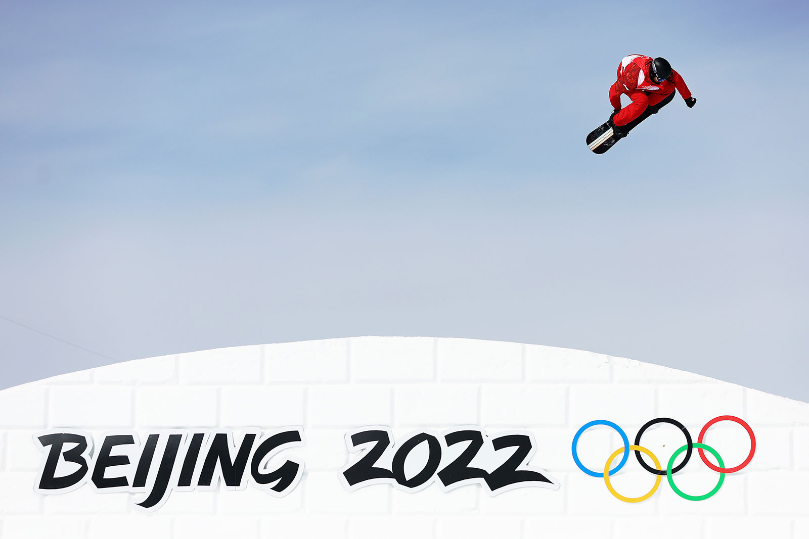 Canadian snowboarder Max Parrot performs a trick during the men's slopestyle final on February 7.