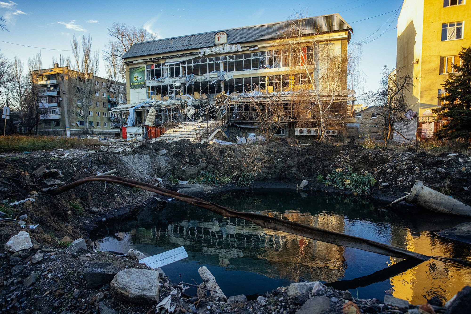 Damage and debris is seen in Bakhmut, Ukraine, on November 29.