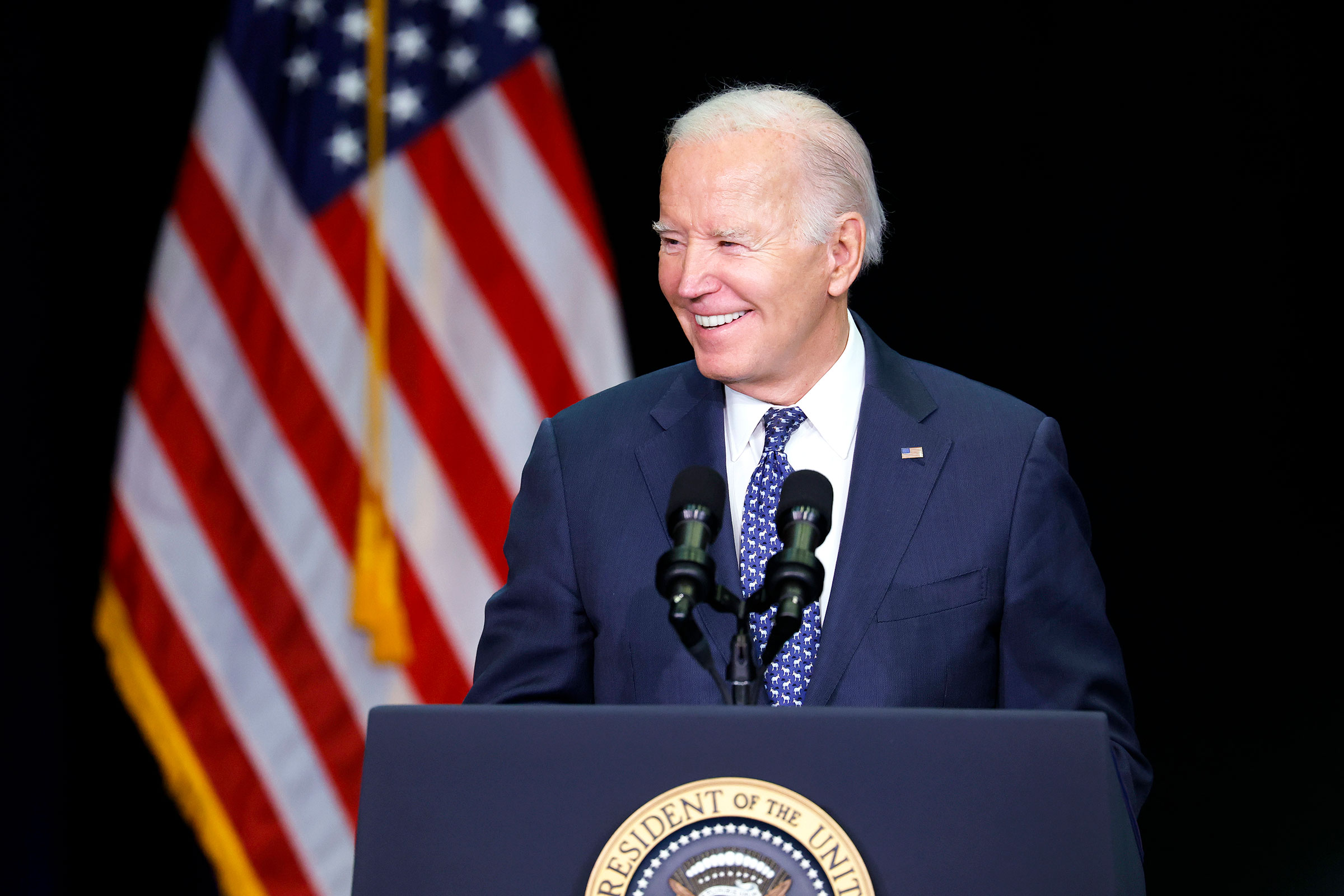 President Joe Biden speaks during the annual House Democrats 2024 Issues Conference on February 8, in Leesburg, Virginia. 