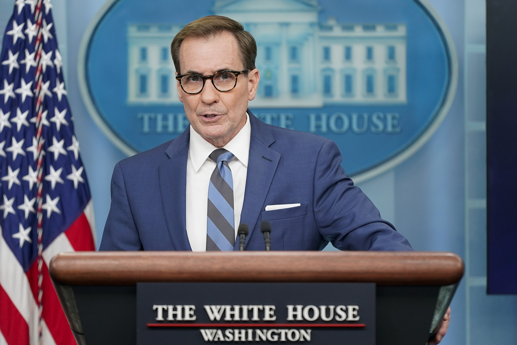 National Security Council spokesman John Kirby speaks during a press briefing at the White House, November 28, in Washington D.C.
