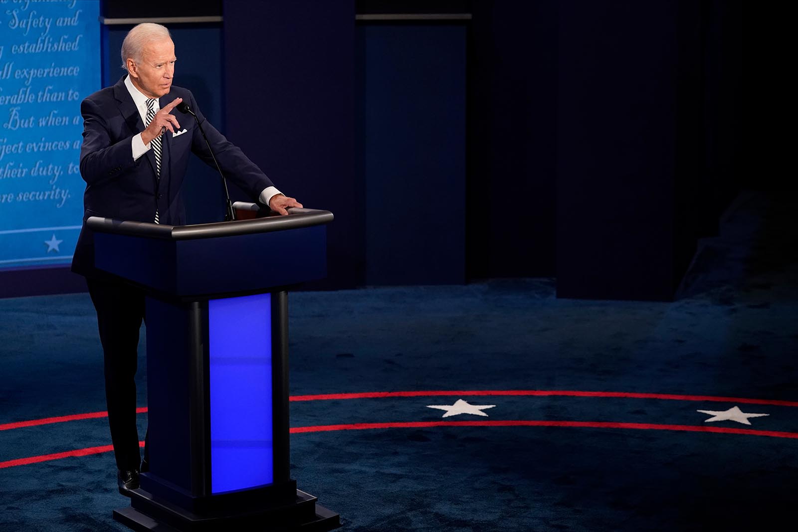 Democratic presidential nominee Joe Biden participates in the first presidential debate against U.S. President Donald Trump.