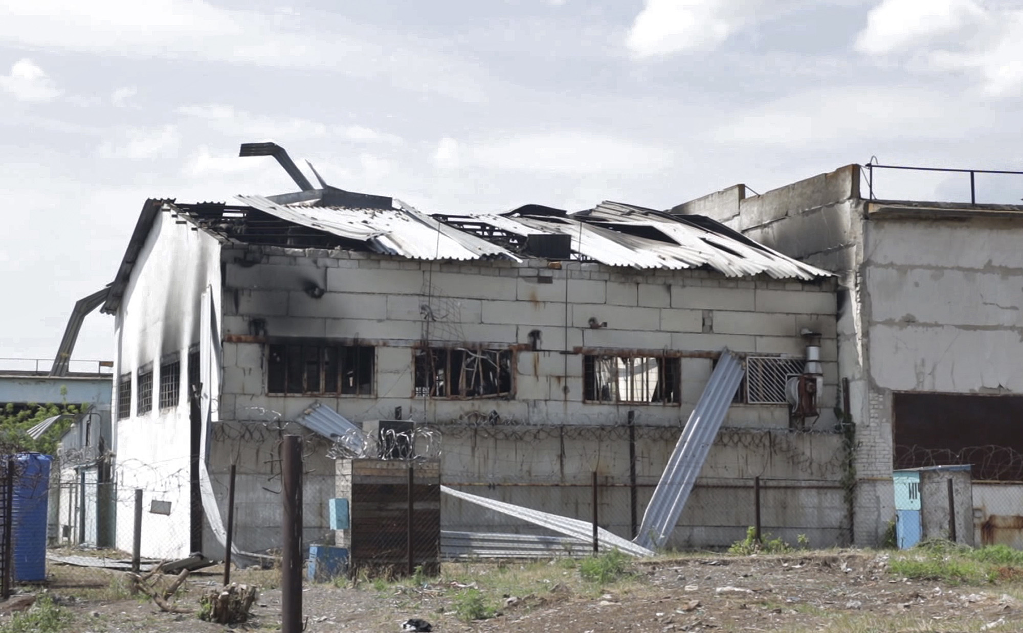 The destroyed barrack at a prison in Olenivka, Ukraine is seen on Friday, July 29.