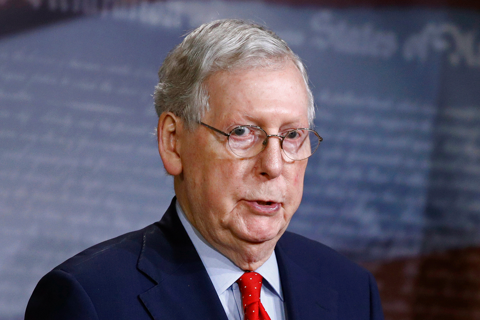 Senate Majority Leader Mitch McConnell speaks with reporters on April 21, at Capitol Hill in Washington DC.