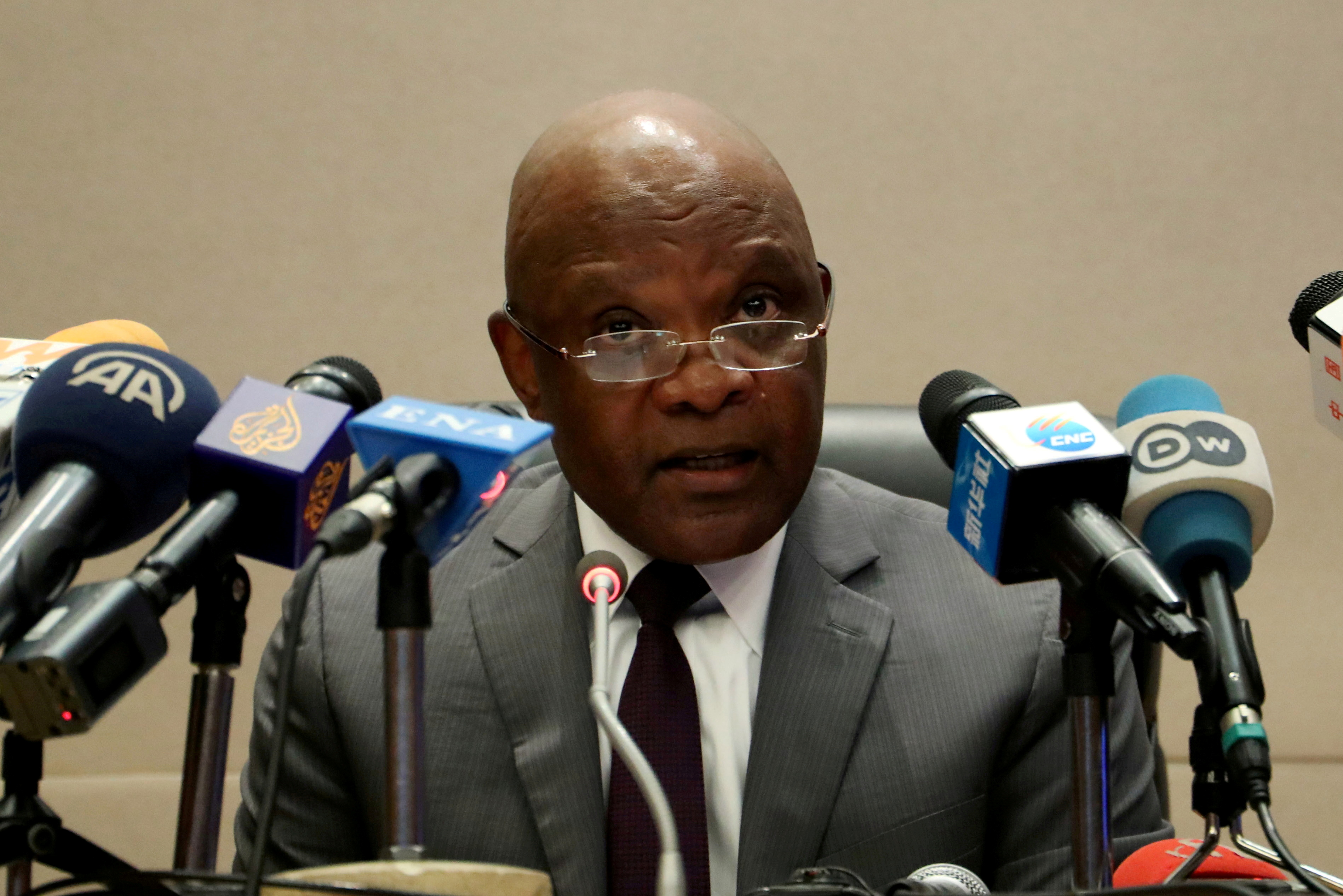 John Nkengasong, director of the African Union's Centers for Disease Control, speaks at a news conference in Addis Ababa, Ethiopia, January 28th, 2020. 