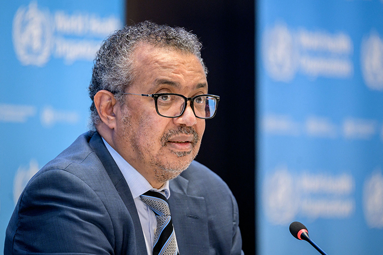  World Health Organization Director-General Tedros Adhanom Ghebreyesus speaks during a press conference on Monday, December 20, at the WHO headquarters in Geneva.
