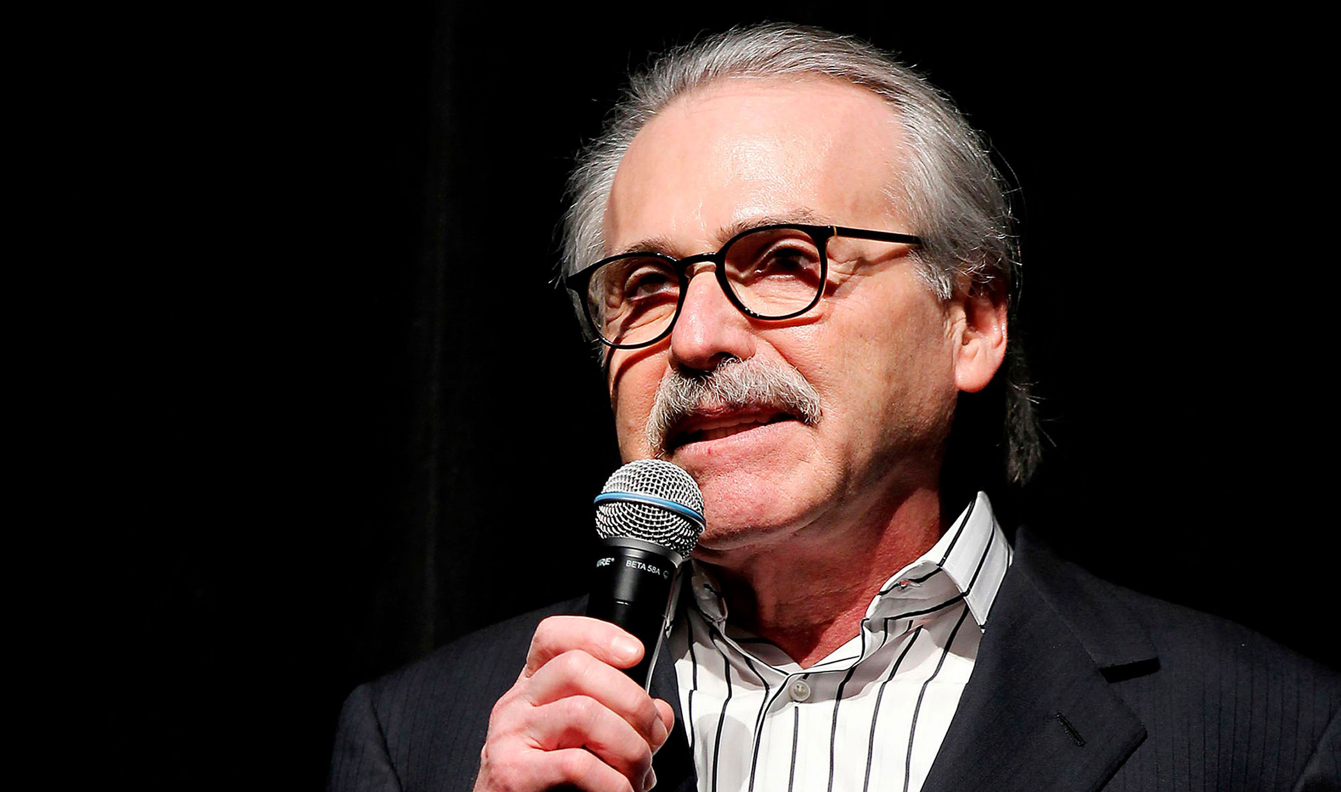 David Pecker addresses those attending the Shape & Men's Fitness Super Bowl Party in New York in 2014. 