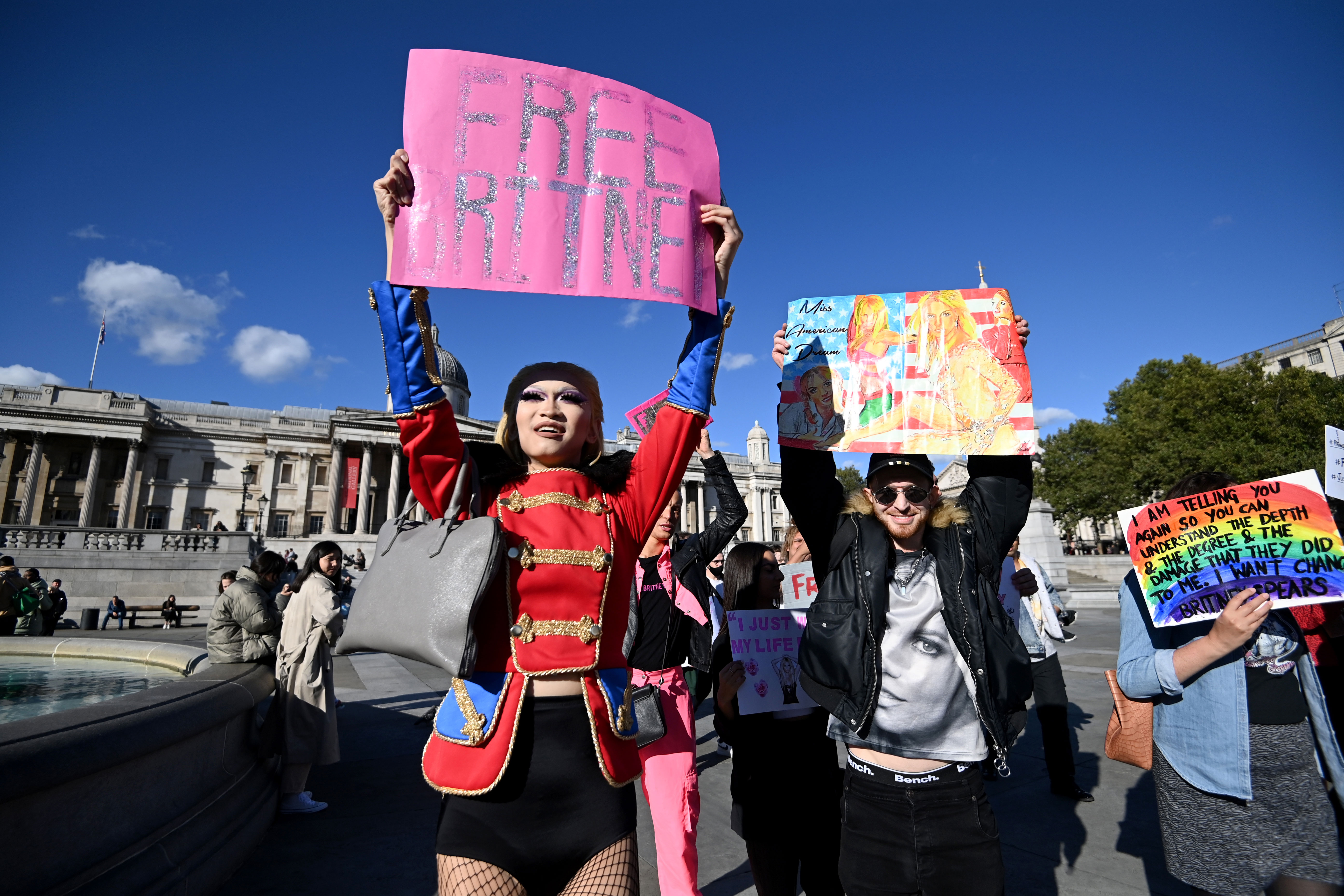Britney Spears supporters attend a rally in London on September 29.