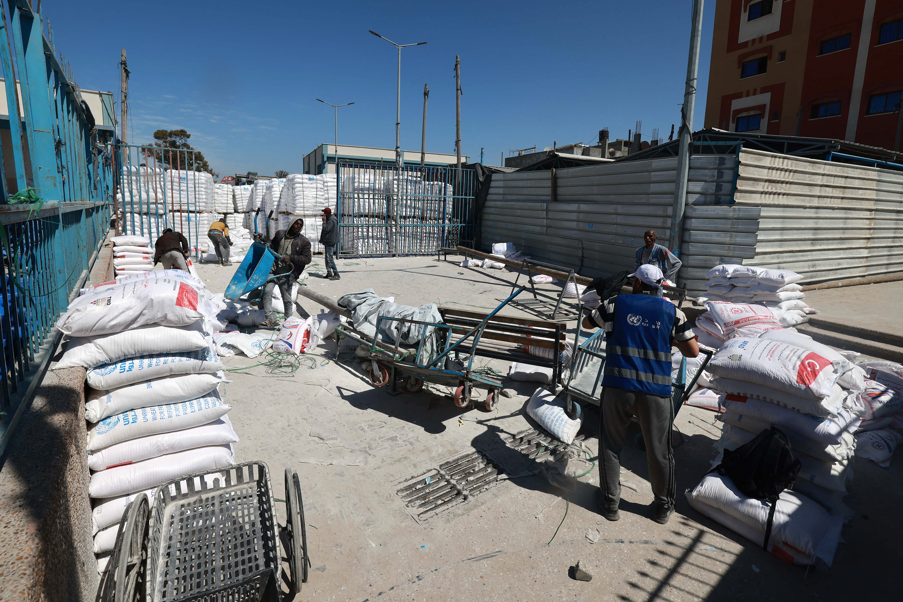 A UNRWA distribution center is seen in Rafah, Gaza, which was partially hit by a strike on March 13. 