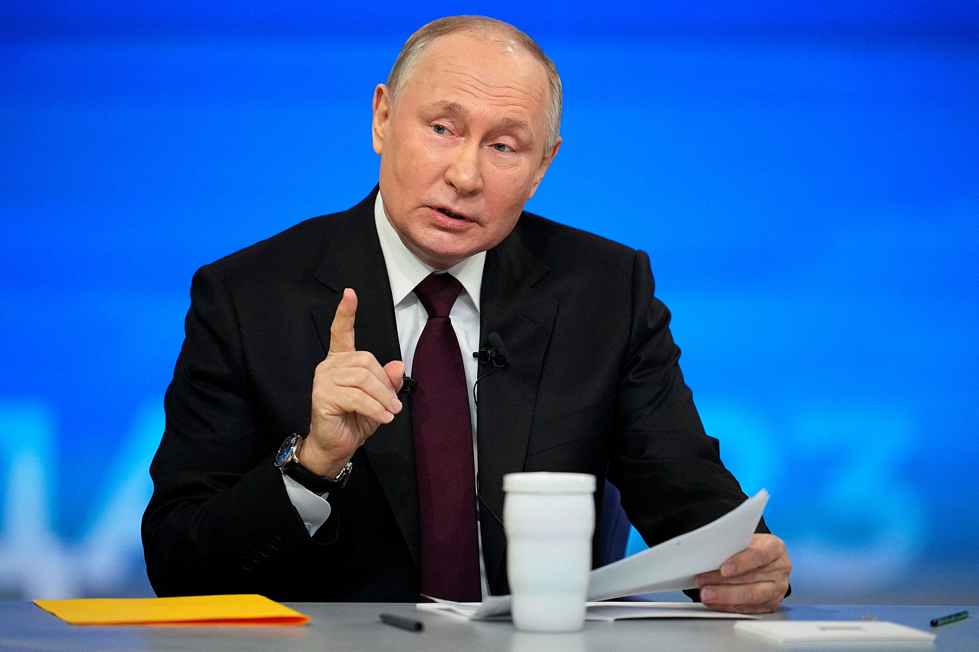 Russian President Vladimir Putin speaks during his annual press conference in Moscow, Russia, on December 14.