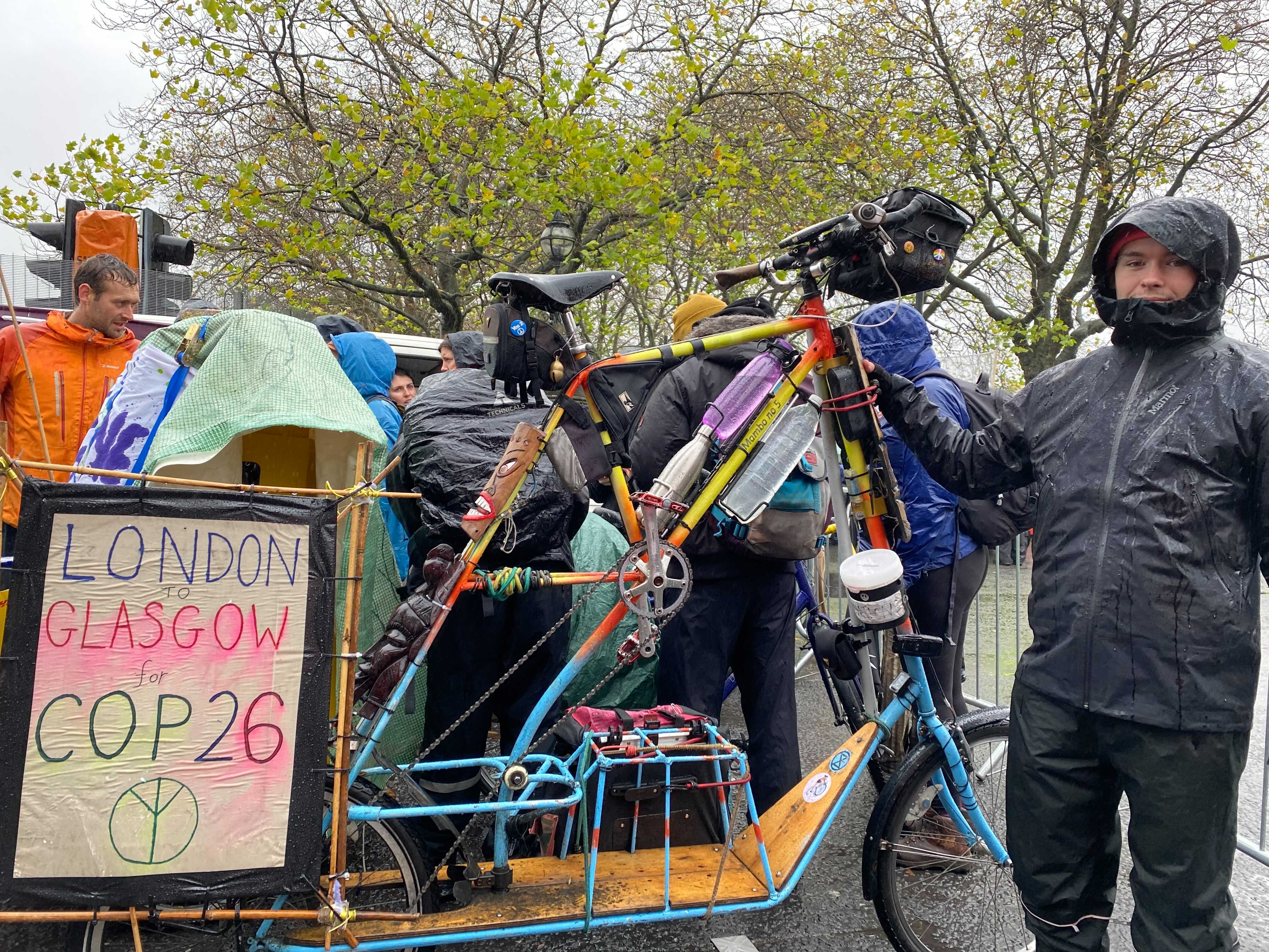 Alex Sidney, 18, rode his bike from Manchester to Glasgow to demonstrate at COP26,