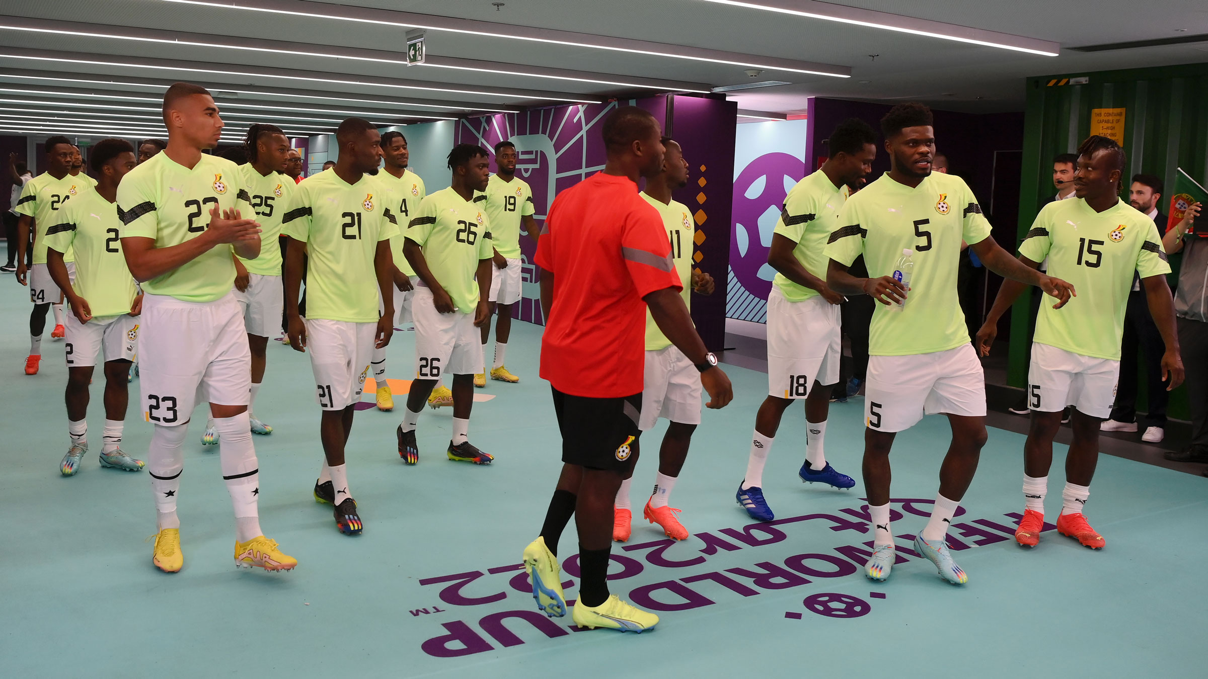 Ghana players prepare to enter the pitch for warmups on Thursday.