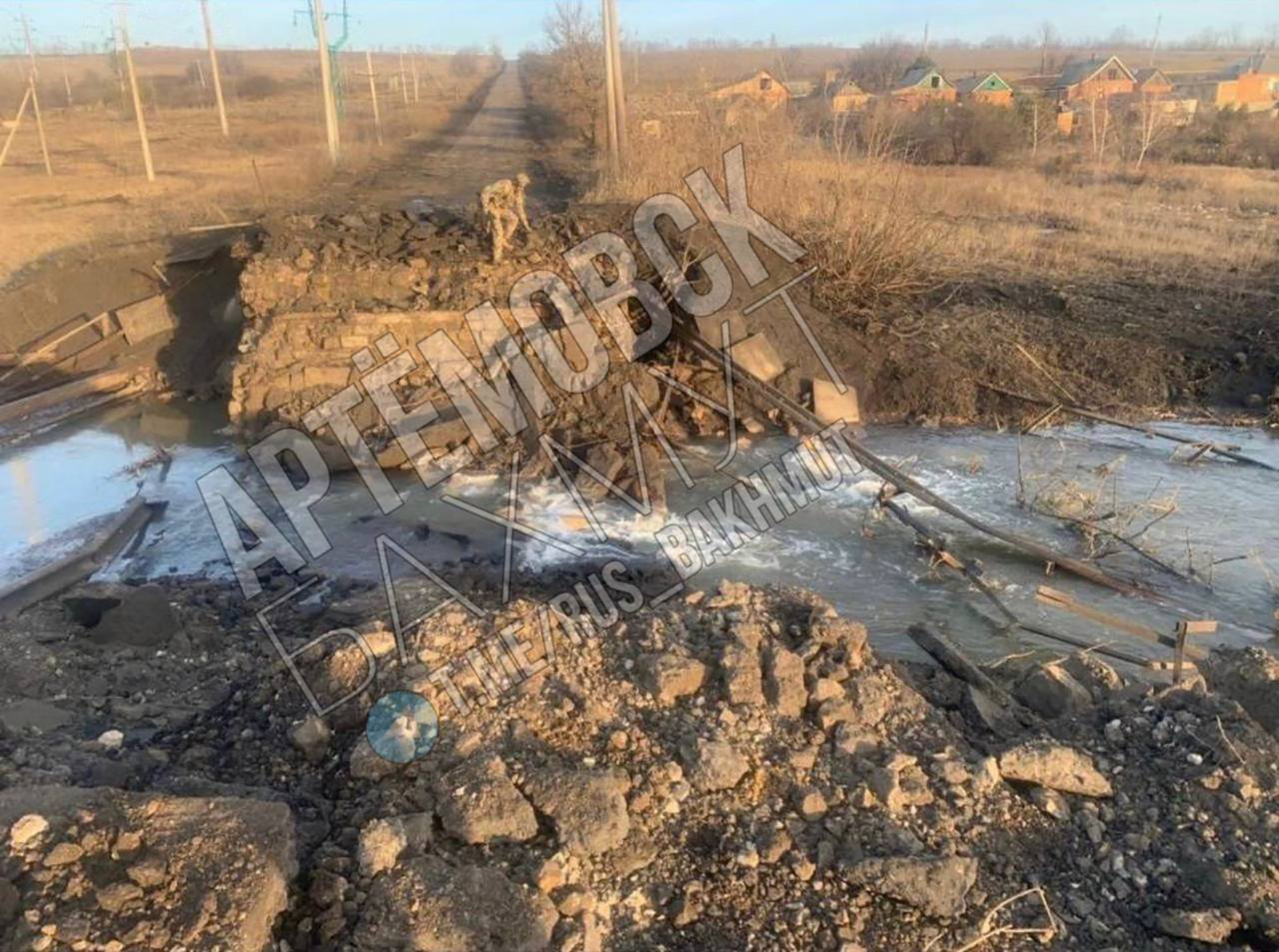 A vital supply bridge to Bakhmut, Ukraine, destroyed by a Russian attack, on March 3. 