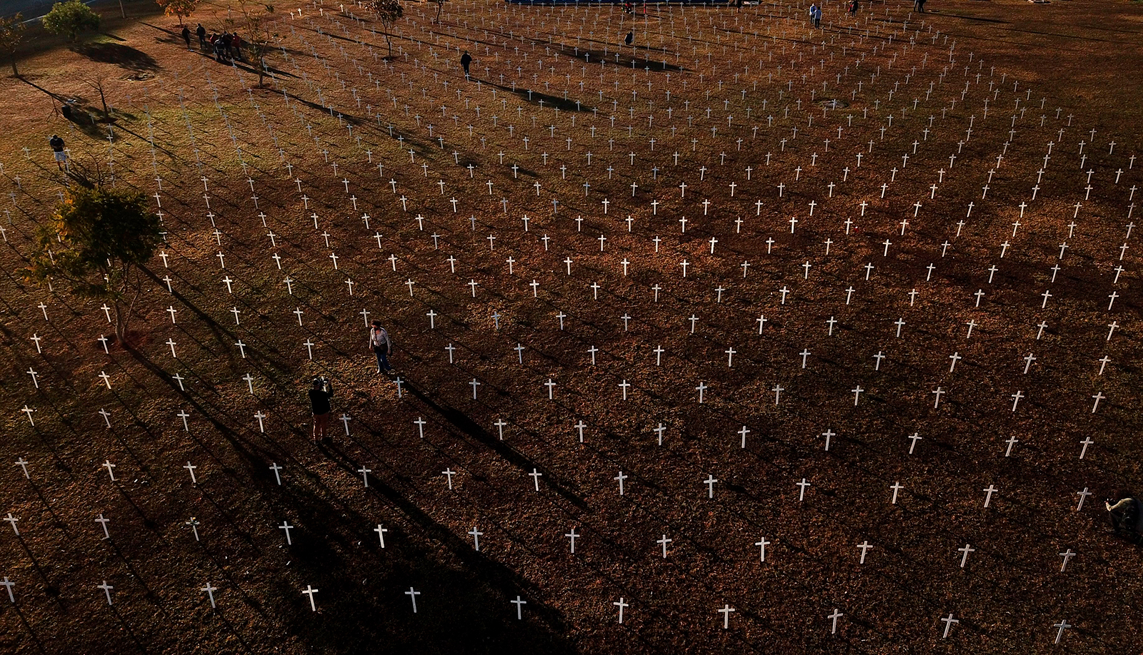 A thousand crosses were placed in front of the National Congress in Brasilia in honor of those who have died of Covid-19, on June 28, amid the novel coronavirus pandemic.