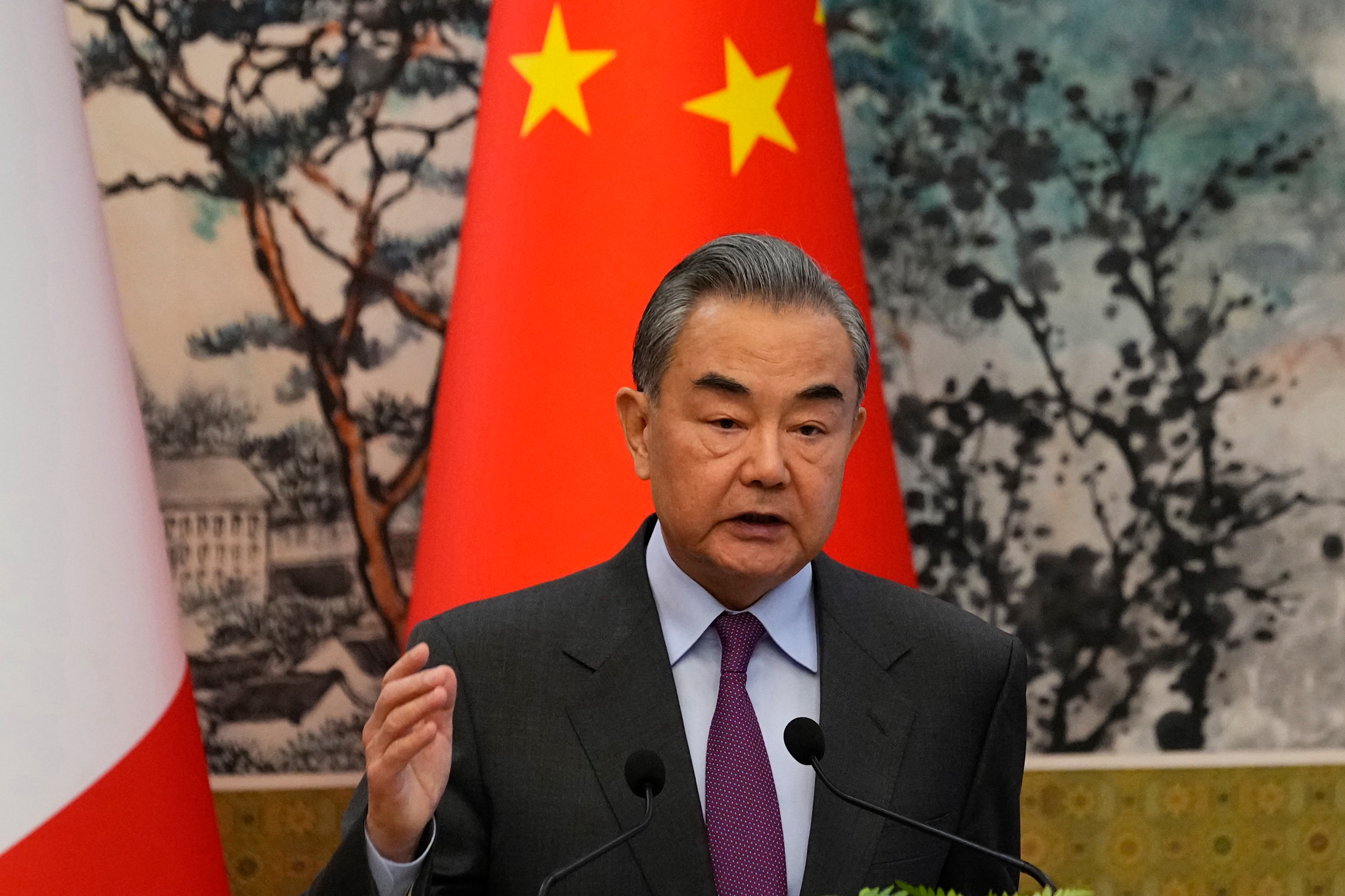 Wang Yi speaks during a press conference at Diaoyutai State Guest House in Beijing, China on April 1.