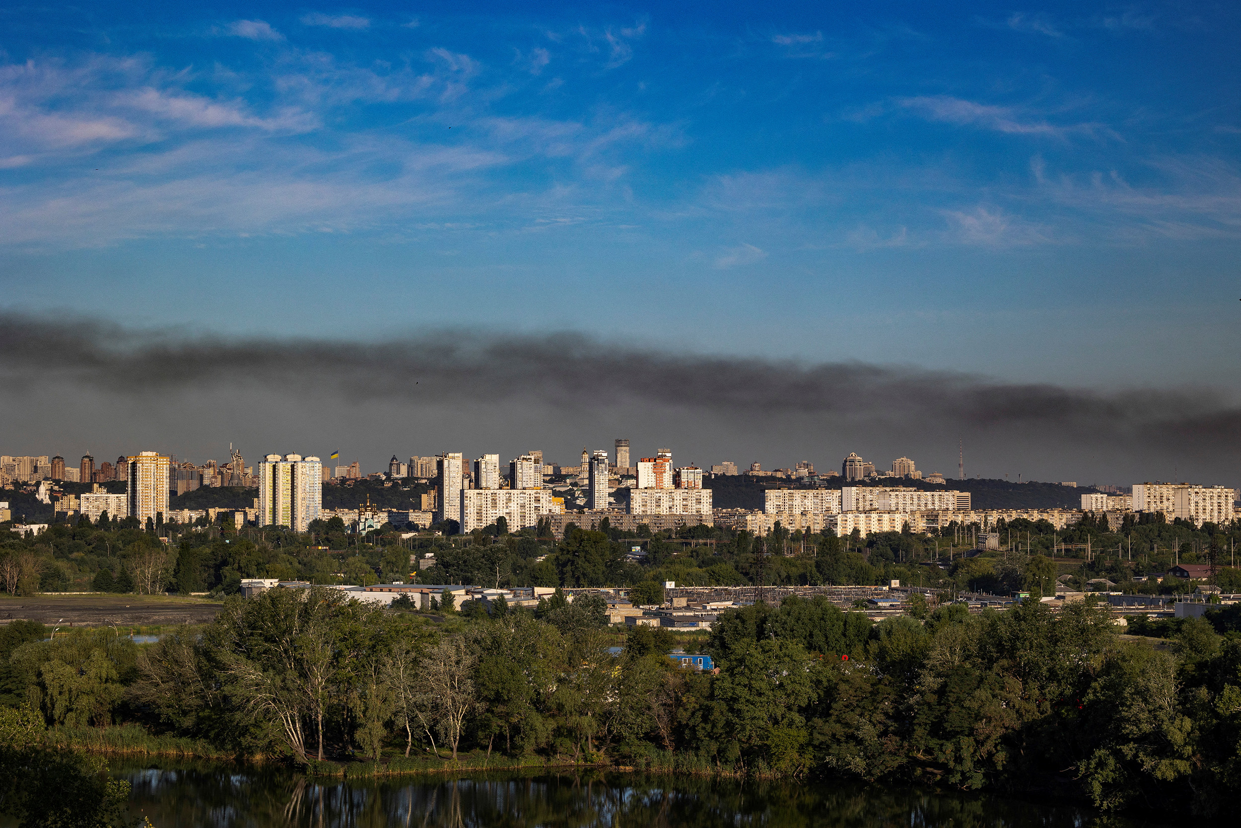 Smoke rises over Kyiv after Russian missile strikes in Kyiv, Ukraine, on July 28.
