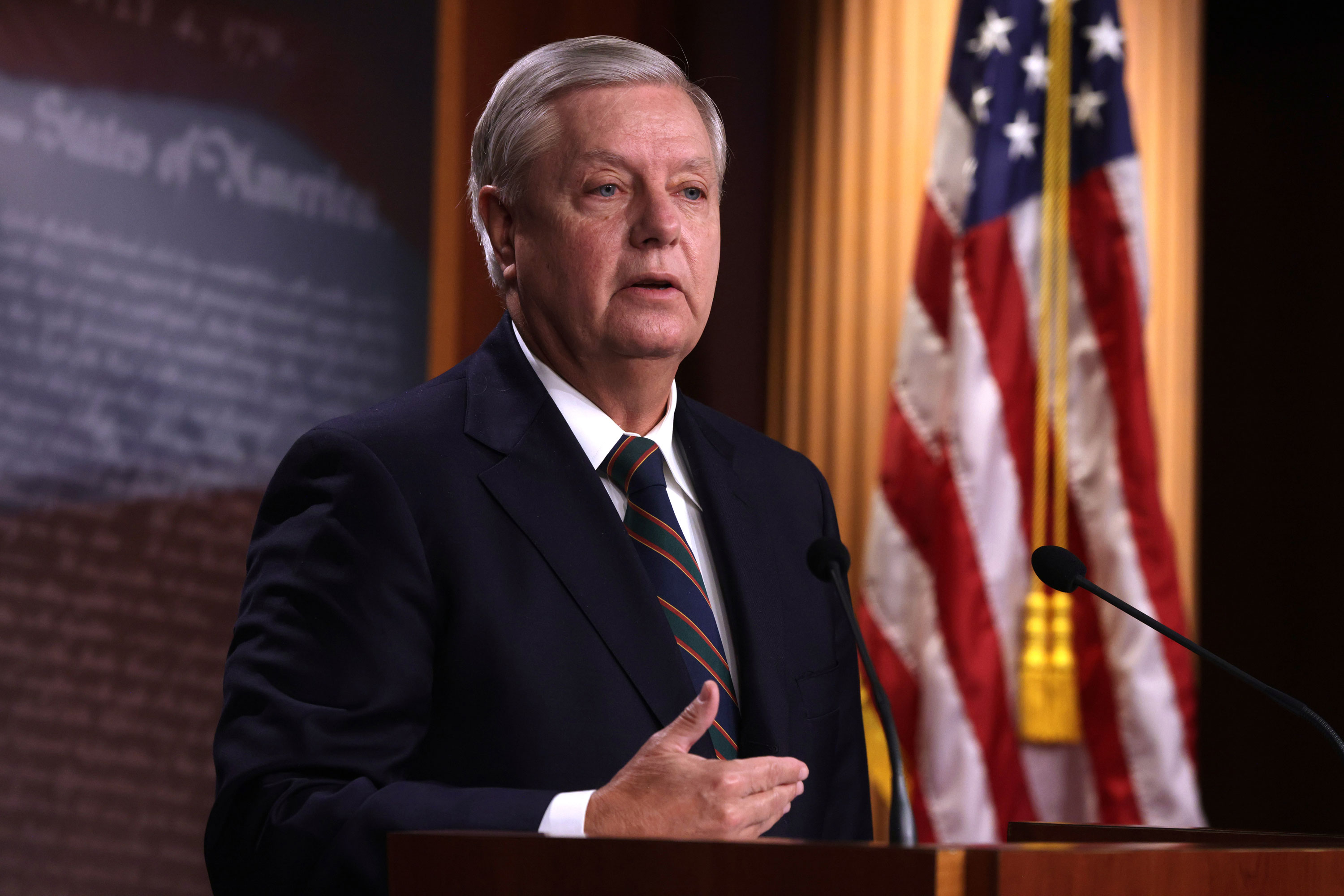 Sen. Lindsey Graham speaks during a news conference at the Capitol on January 7.