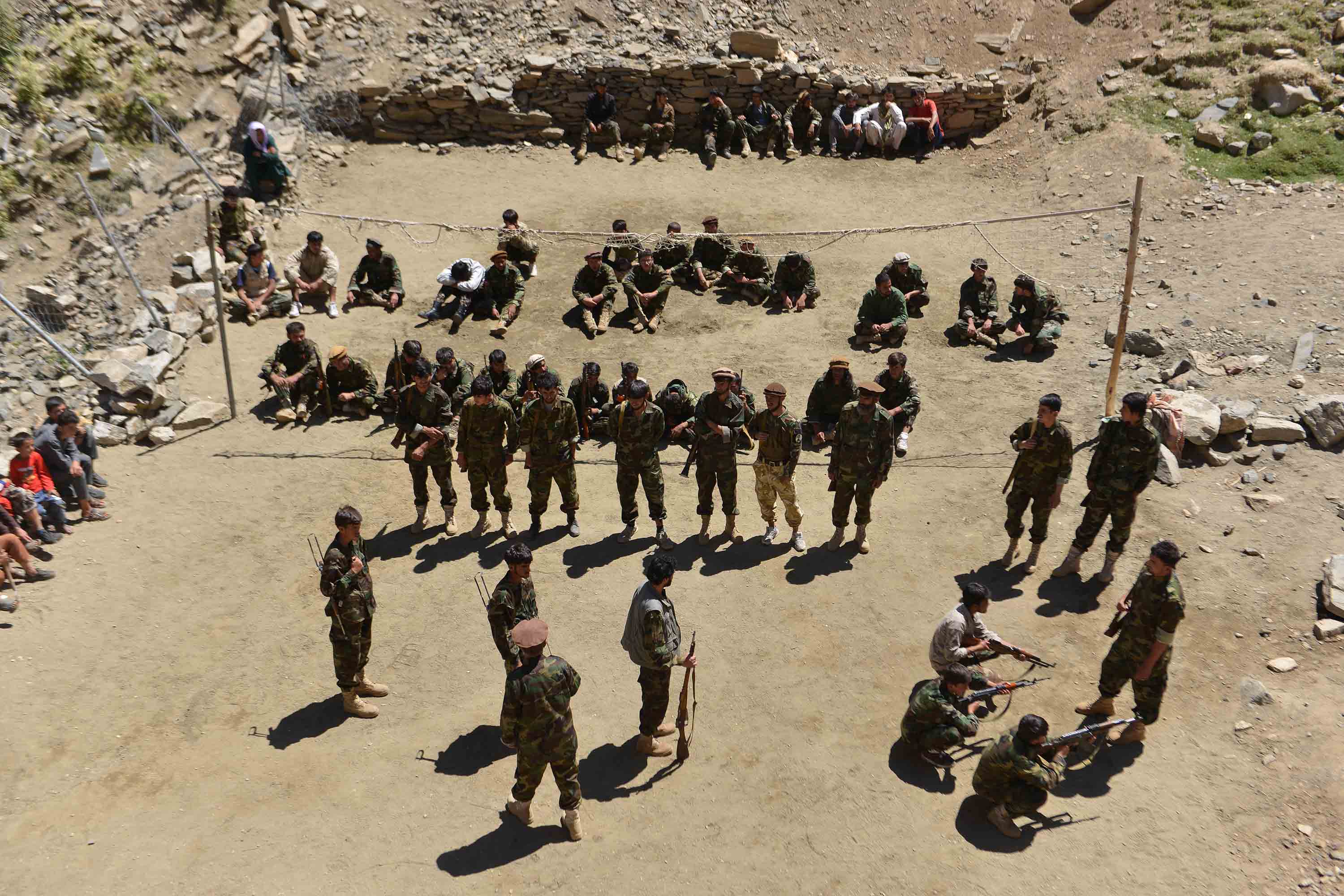 Afghan resistance movement forces take part in military training in Panjshir province, Afghanistan, on August 24.
