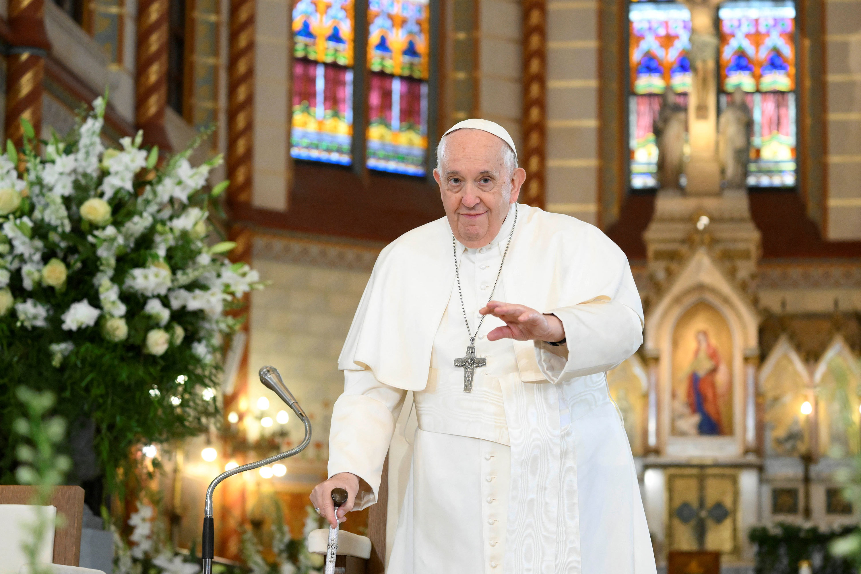 Pope Francis visits the St. Elizabeth of Hungary Church in Budapest on April 29. 