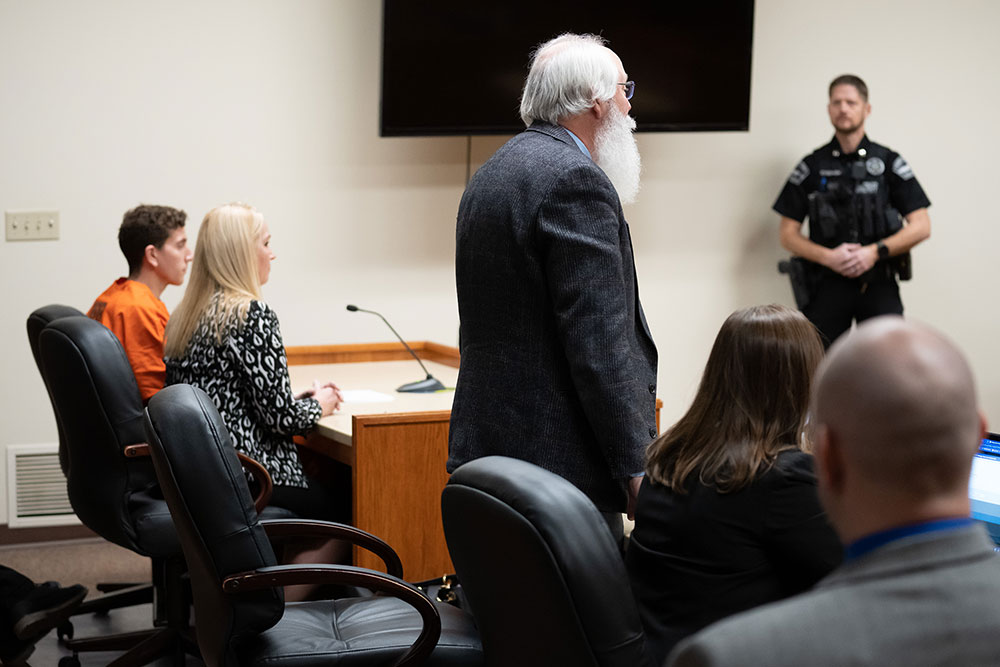 Latah County Prosecutor Bill Thompson, center, stands and speaks during a hearing for Bryan Kohberger, on Thursday, January 5, in Moscow, Idaho. 