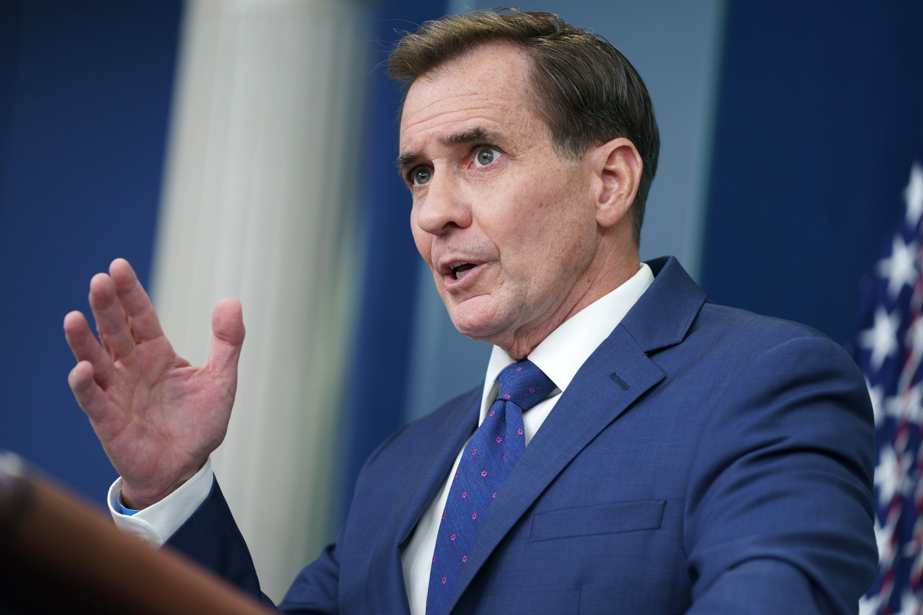 National Security Council spokesman John Kirby speaks during a briefing at the White House on May 16, 2023 in Washington, D.C.