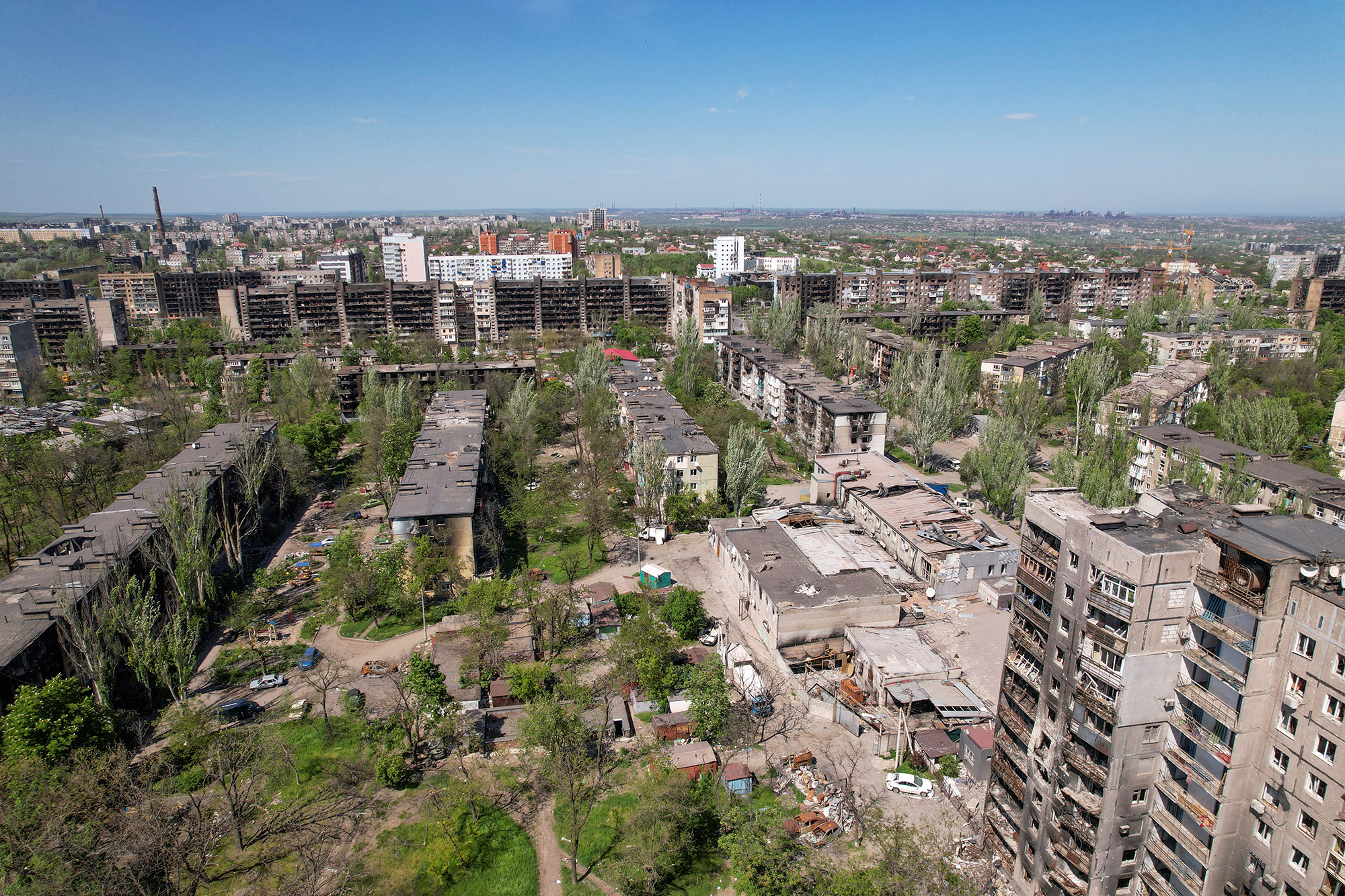 Wide scale destruction in the aftermath of the Russian invasion in the southern port city of Mariupol, Ukraine, on May 12.