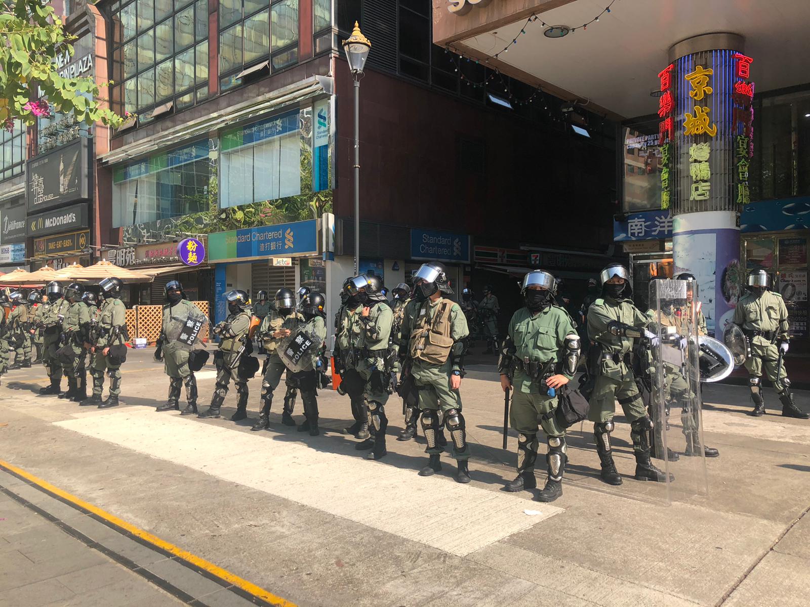 Riot police in Hong Kong's Tsim Sha Tsui district on November 18, 2019.