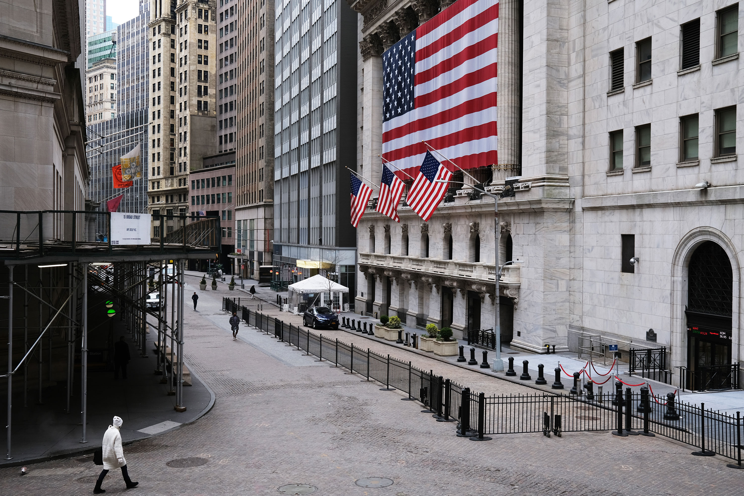 Wall Street stands empty on March 24 in New York City.