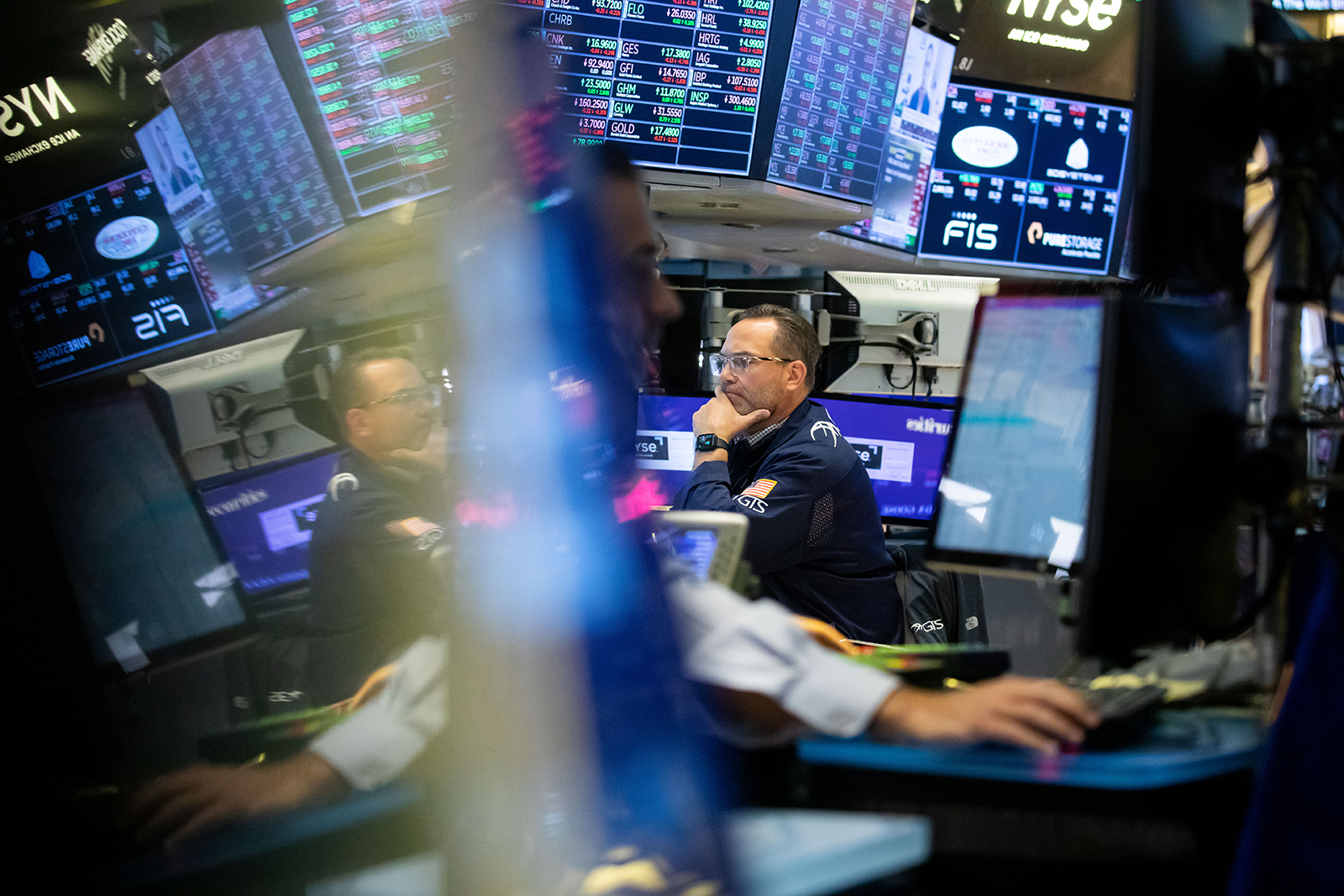 A trader works on the trading floor of the New York Stock Exchange on May 24. U.S. stocks ended lower on Wednesday.