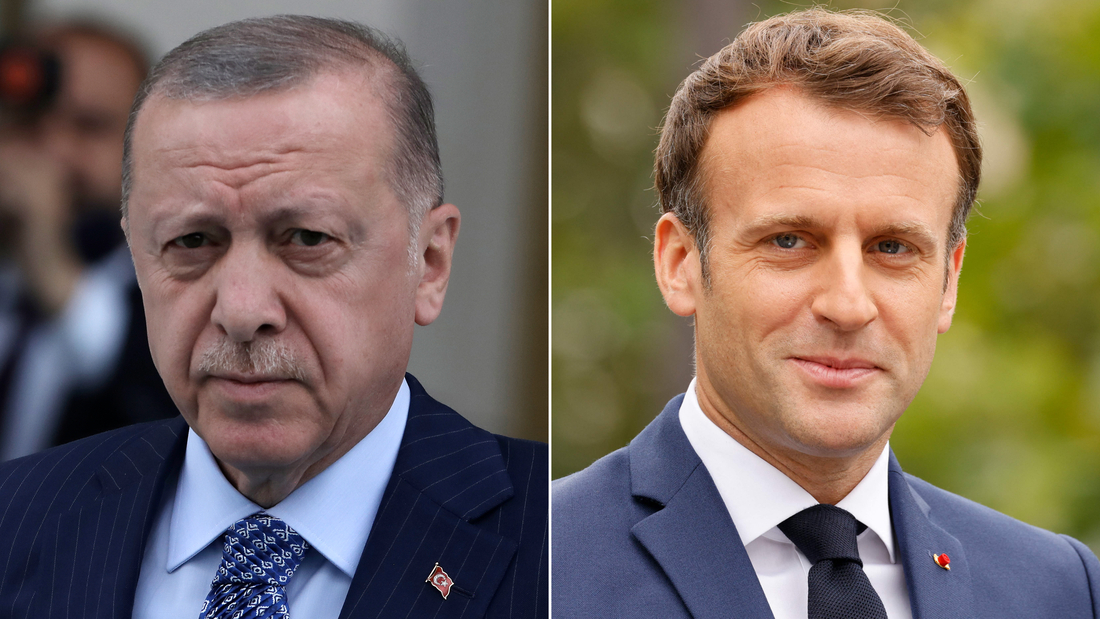 Turkish President Recep Tayyip Erdogan, left, and French President Emmanuel Macron.