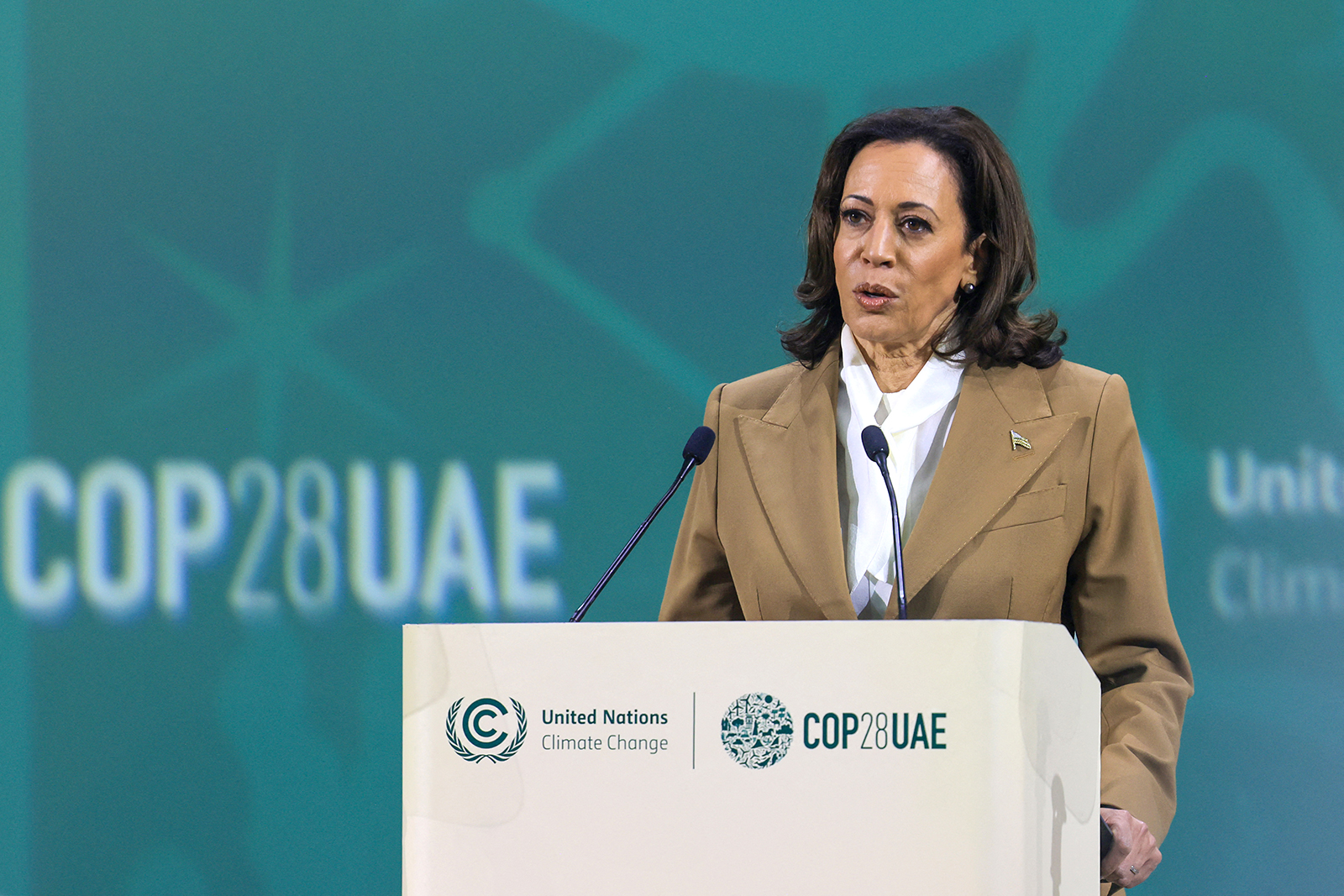 US Vice President Kamala Harris speaks during the COP28 climate summit in Dubai, on December 2. 