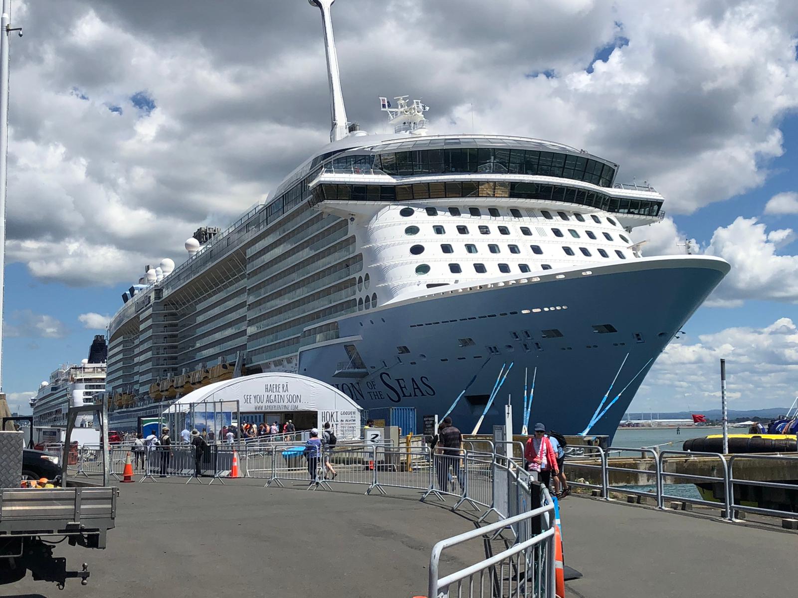 The Ovation of the Seas cruise ship in port on Tuesday. An unknown number of passengers were injured in the eruption.