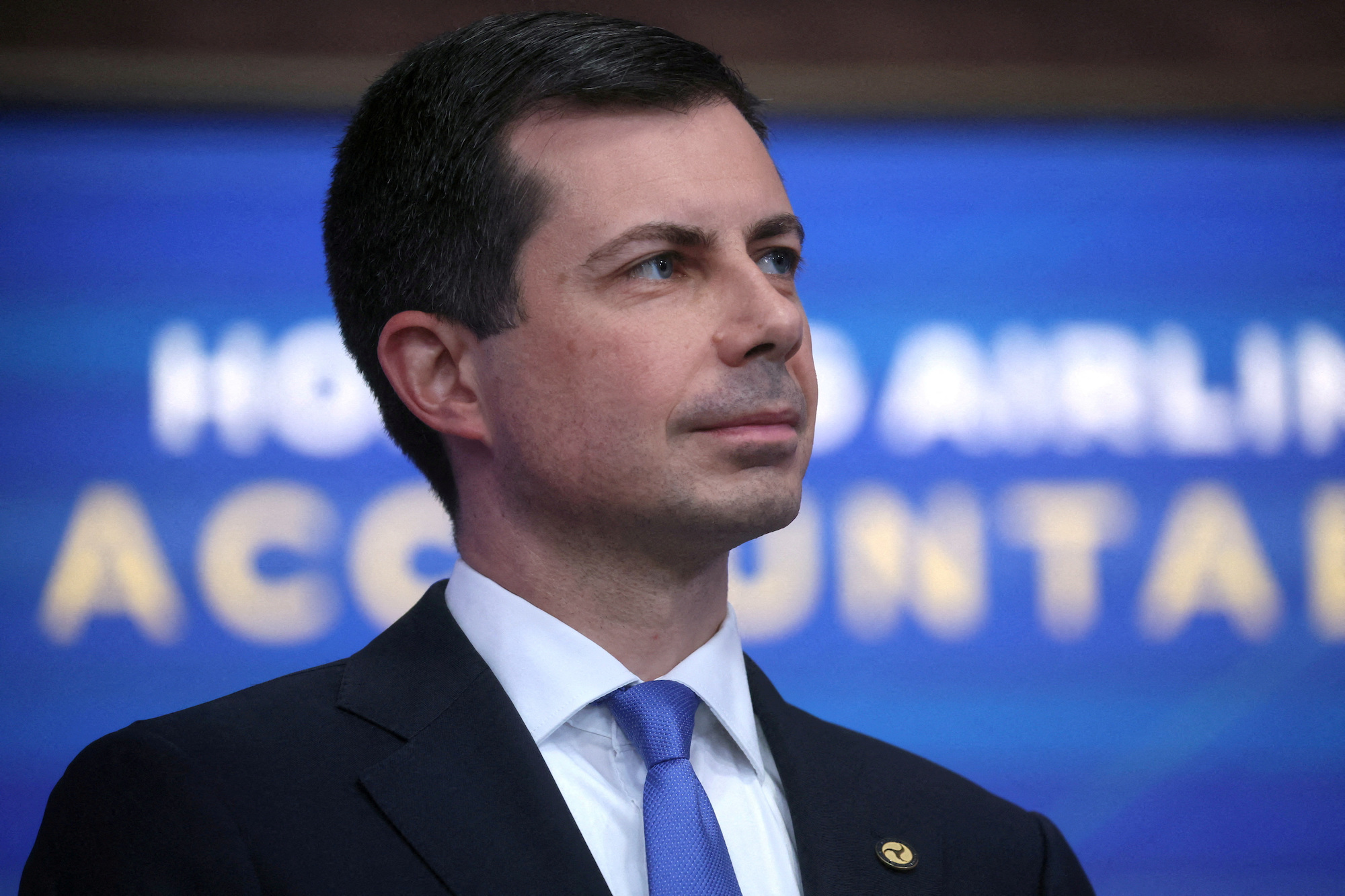 Secretary of Transportation Pete Buttigieg is seen in Washington, DC, on May 8.