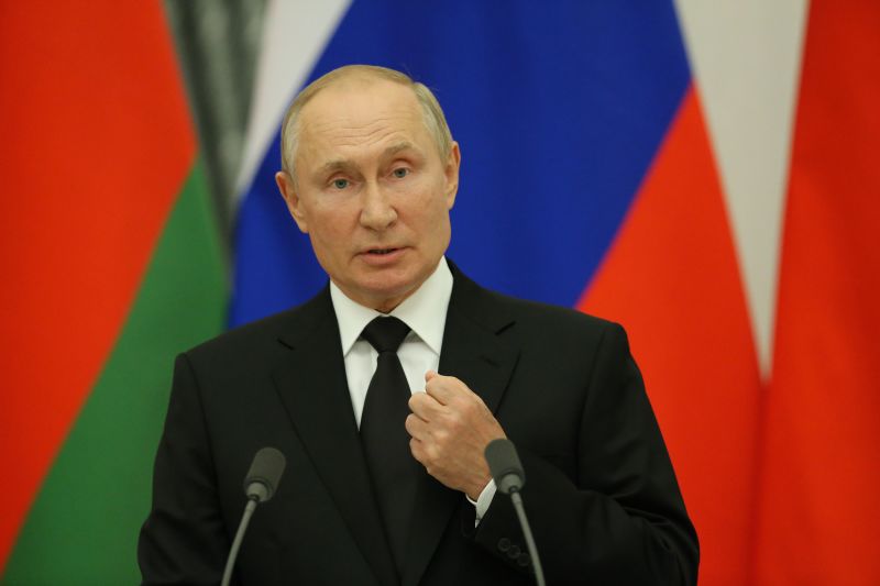 Russian President Vladimir Putin speaks at a press conference in Moscow on September 9, 2021. 