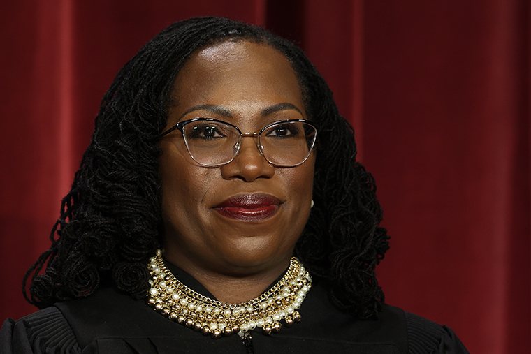 United States Supreme Court Associate Justice Ketanji Brown Jackson poses for an official portrait at the East Conference Room of the Supreme Court building on October 7, 2022 in Washington, DC. 