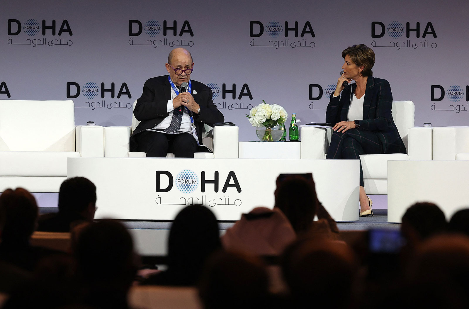 French foreign minister Jean Yves Le Drian takes part in a panel at the Doha Forum in Qatar's capital on March 27. 