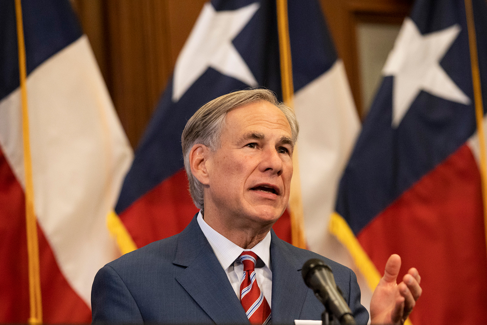 Texas Gov. Greg Abbott speaks at a press conference at the Texas State Capitol in Austin on May 18.