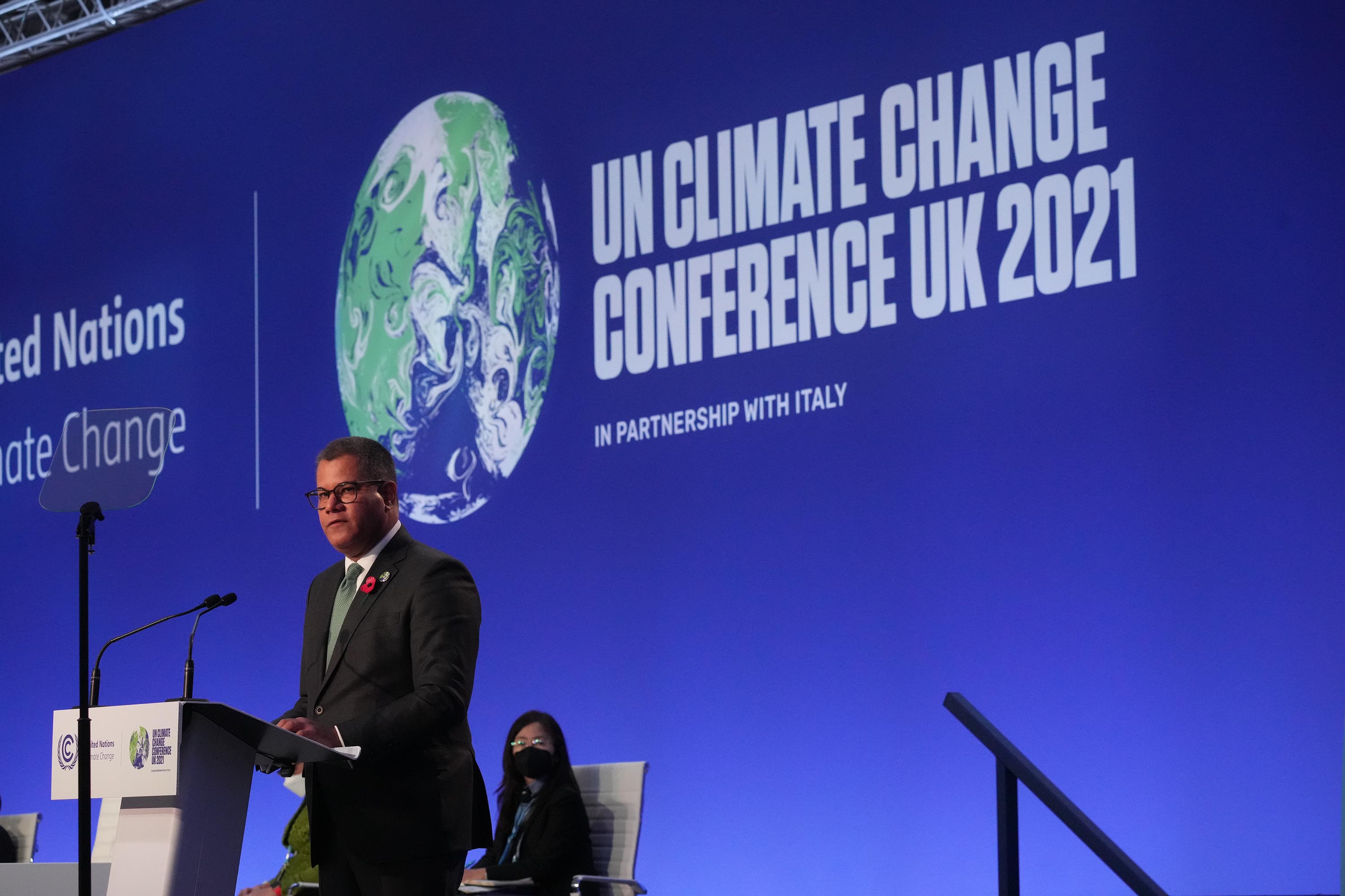 President for COP26, Alok Sharma, speaks on stage during the opening ceremony of COP26 at SECC on October 31, in Glasgow, Scotland.