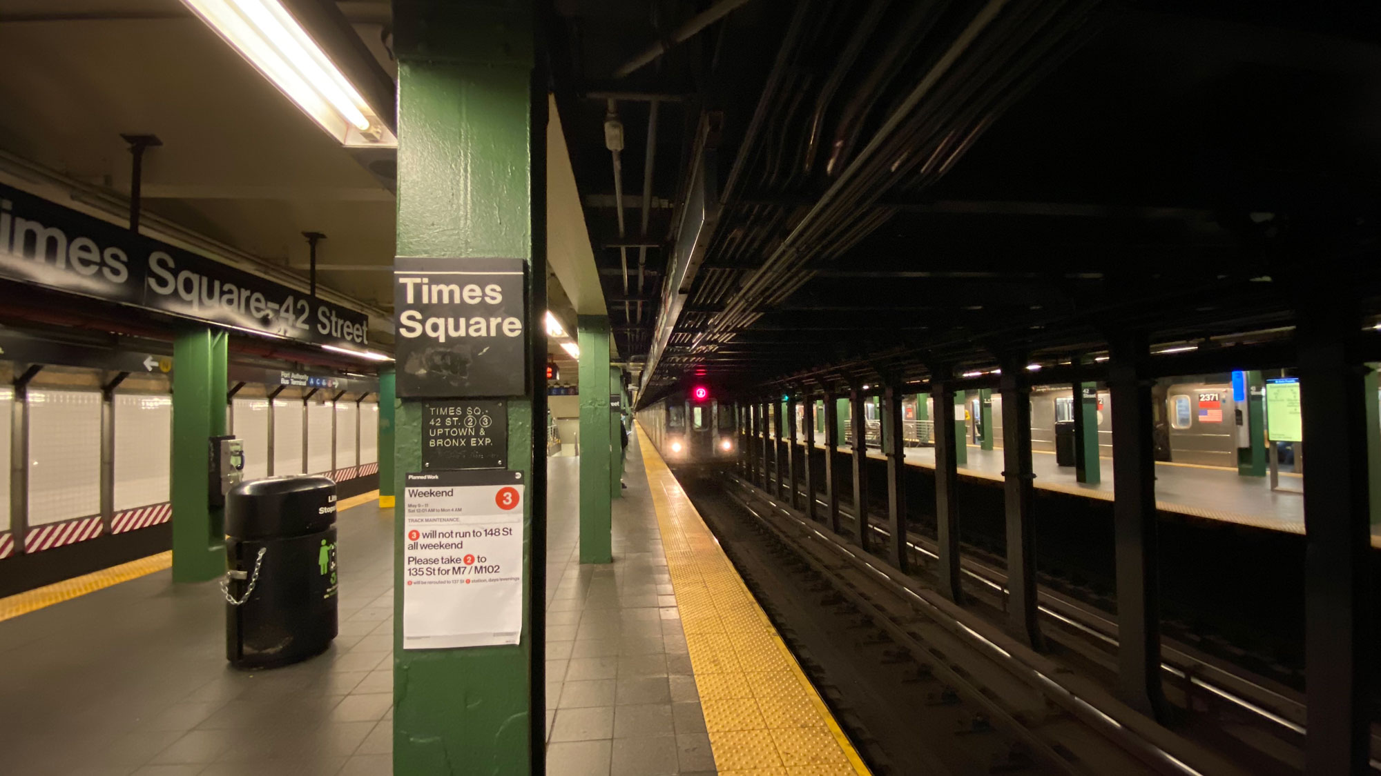 A train arrives at a subway station on May 11 in New York City. 