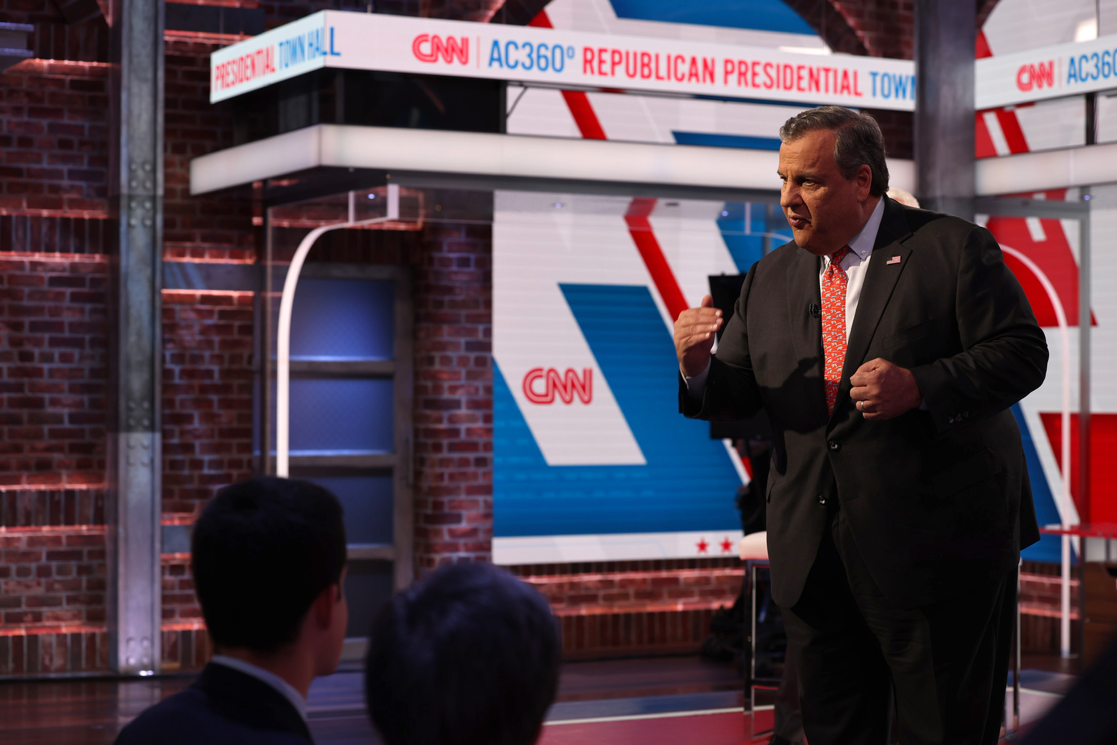Chris Christie speaks at a CNN Republican Presidential Town Hall moderated by CNN’s Anderson Cooper in New York on Monday, June 12.
